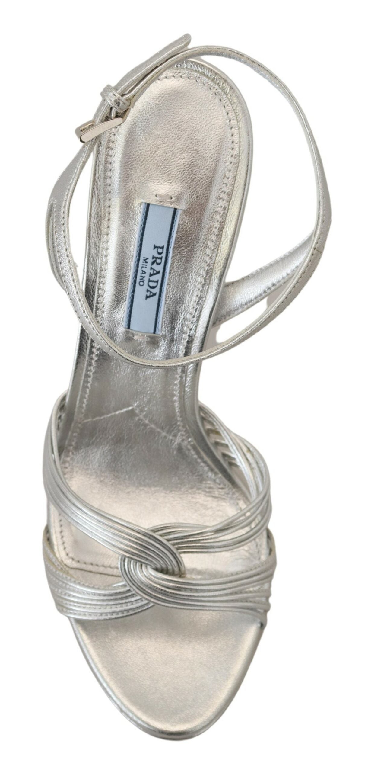 Prada Elegante silberne Stiletto-Sandalen