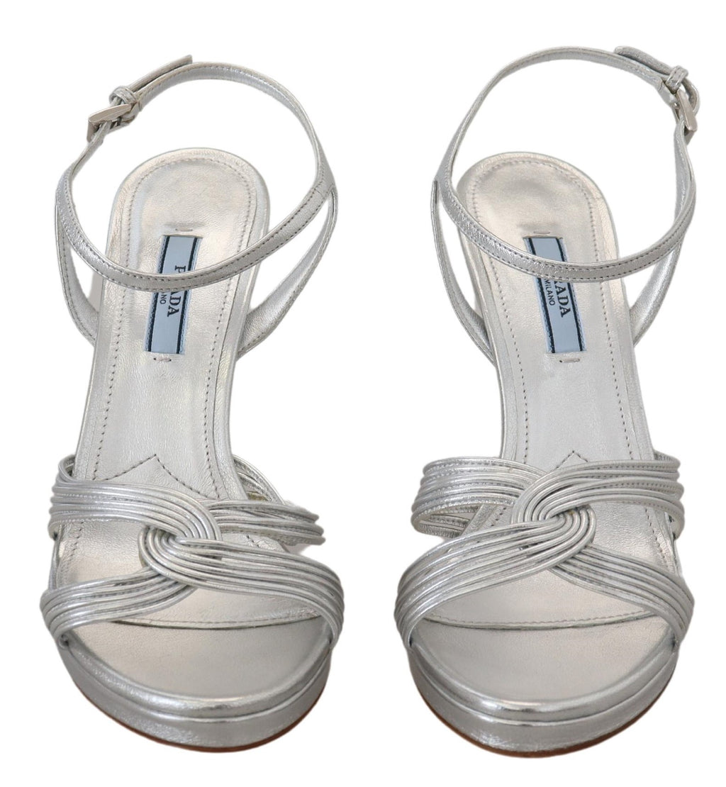 Prada Elegante silberne Stiletto-Sandalen