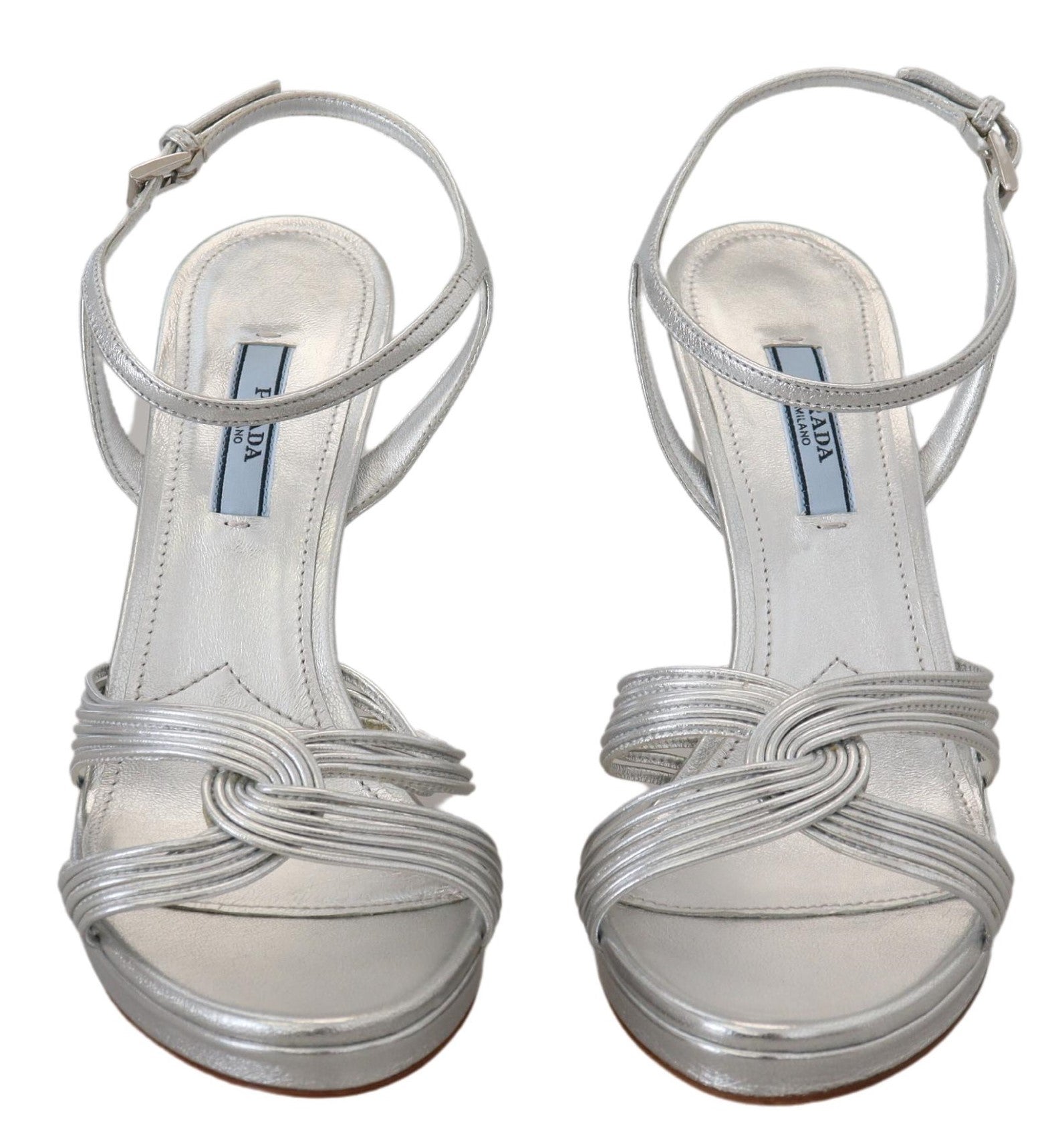 Prada Elegante silberne Stiletto-Sandalen