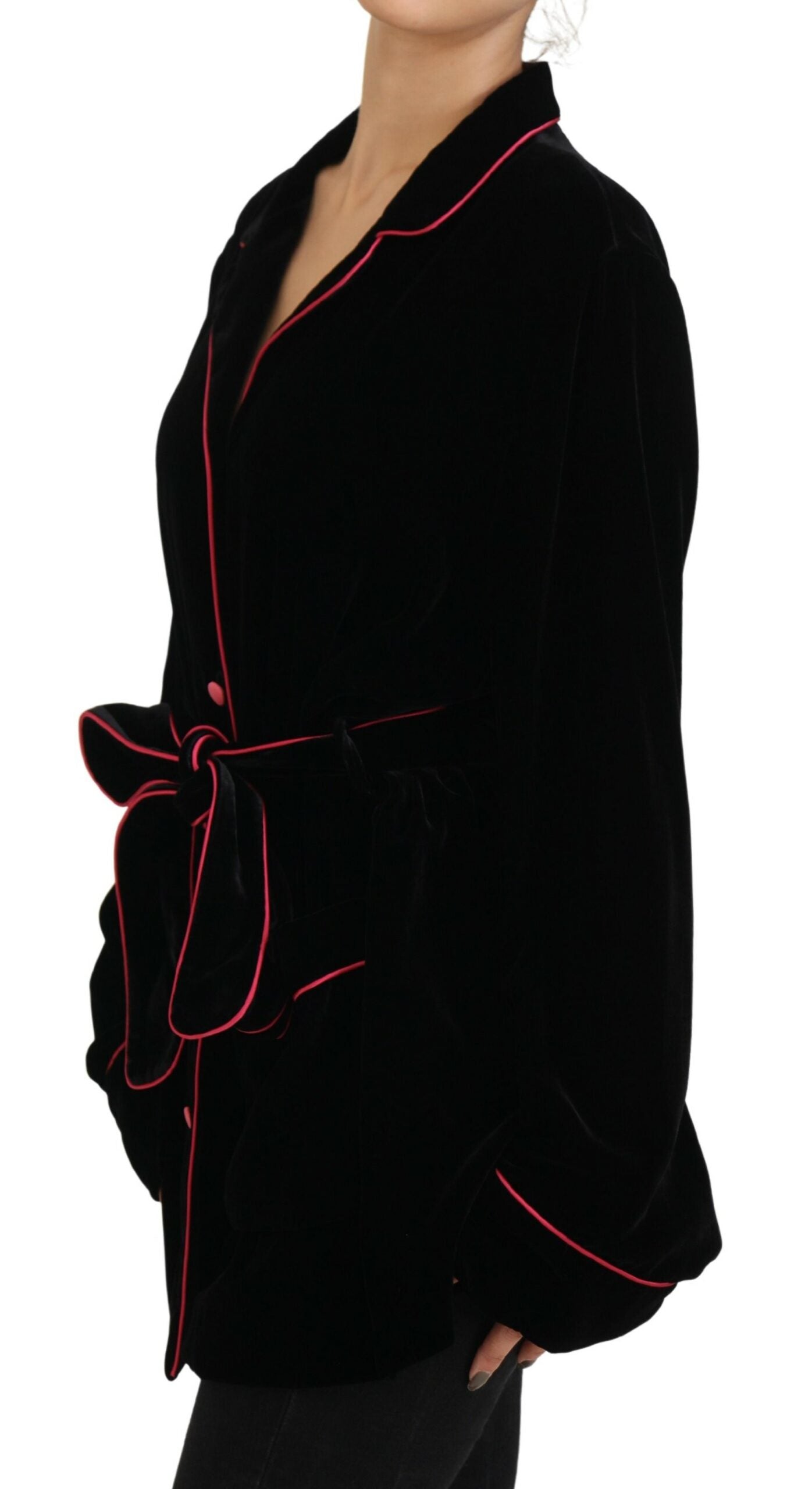 Dolce &amp; Gabbana Elegante schwarze Jacke aus Seidenmischung mit Taillengürtel