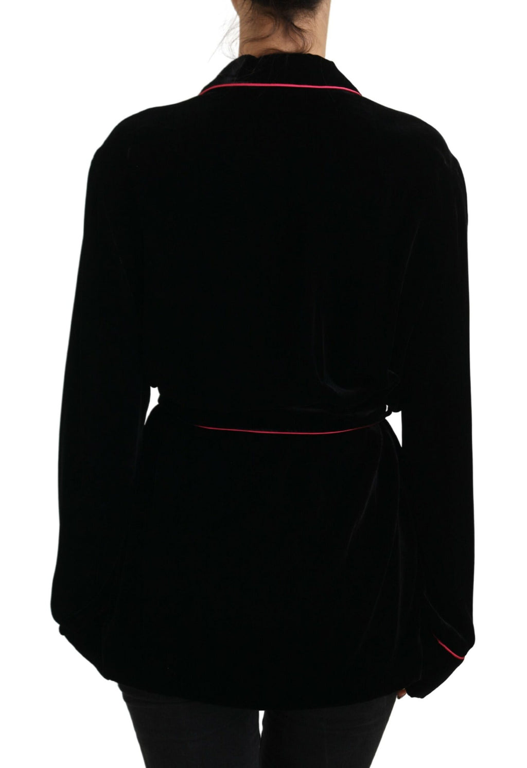 Dolce &amp; Gabbana Elegante schwarze Jacke aus Seidenmischung mit Taillengürtel