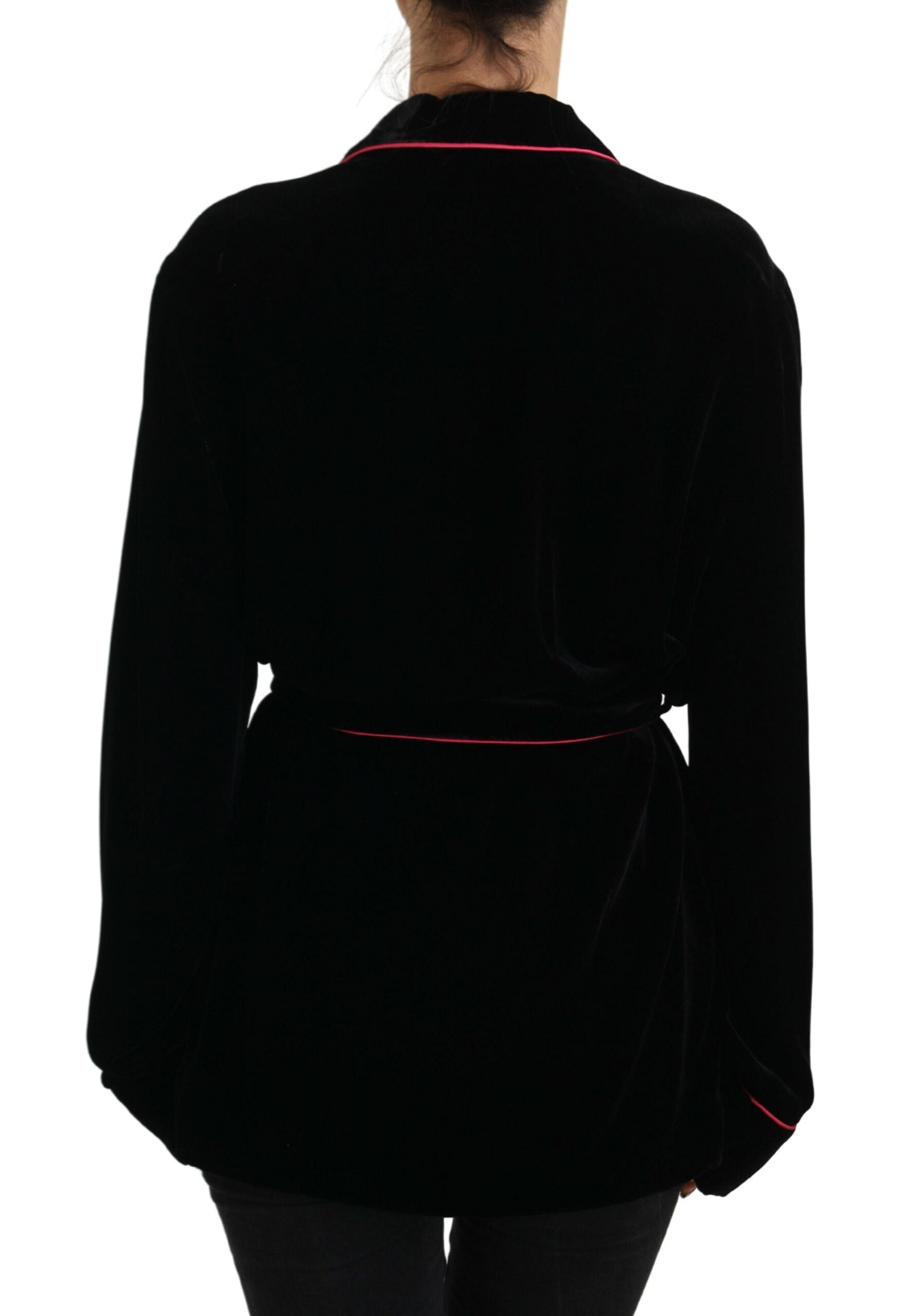Dolce &amp; Gabbana Elegante schwarze Jacke aus Seidenmischung mit Taillengürtel