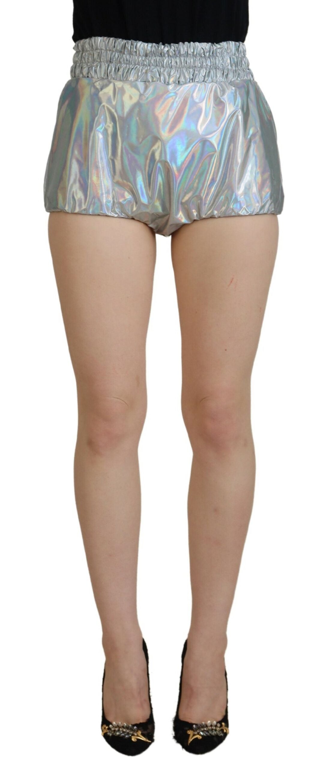 Dolce &amp; Gabbana Elegance – Silberne Shorts mit hoher Taille