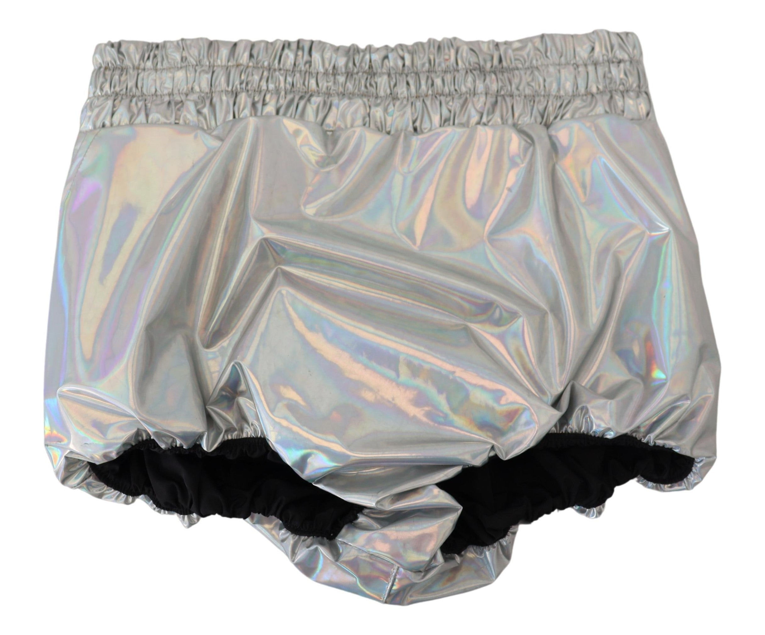 Dolce &amp; Gabbana Elegance – Silberne Shorts mit hoher Taille