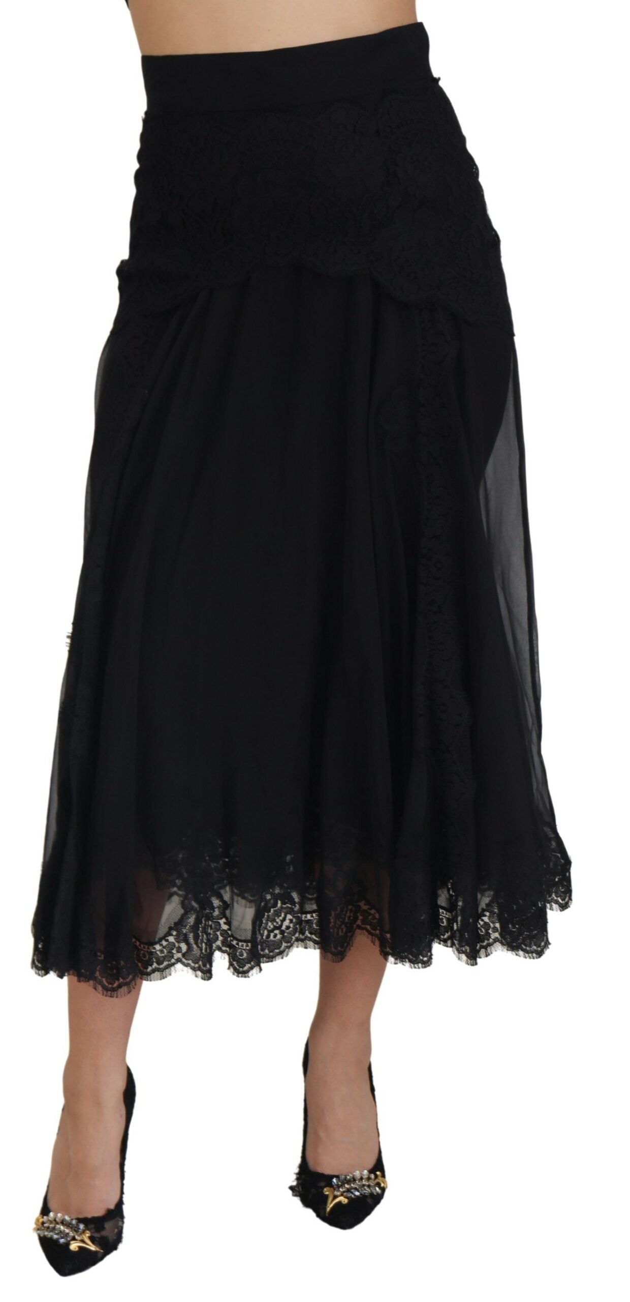 Dolce &amp; Gabbana Eleganter Midirock aus Seidenmischung mit hoher Taille