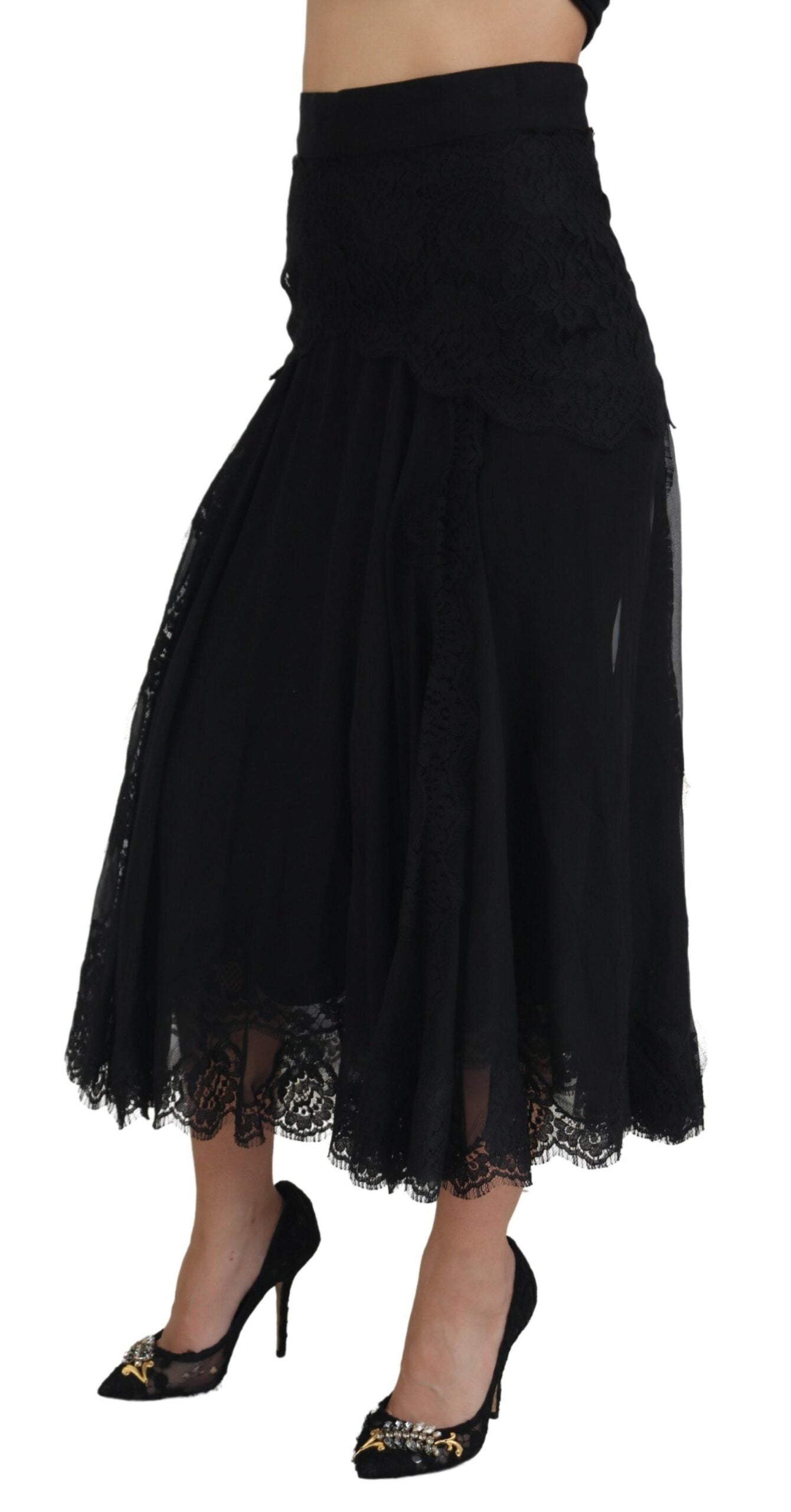 Dolce &amp; Gabbana Eleganter Midirock aus Seidenmischung mit hoher Taille