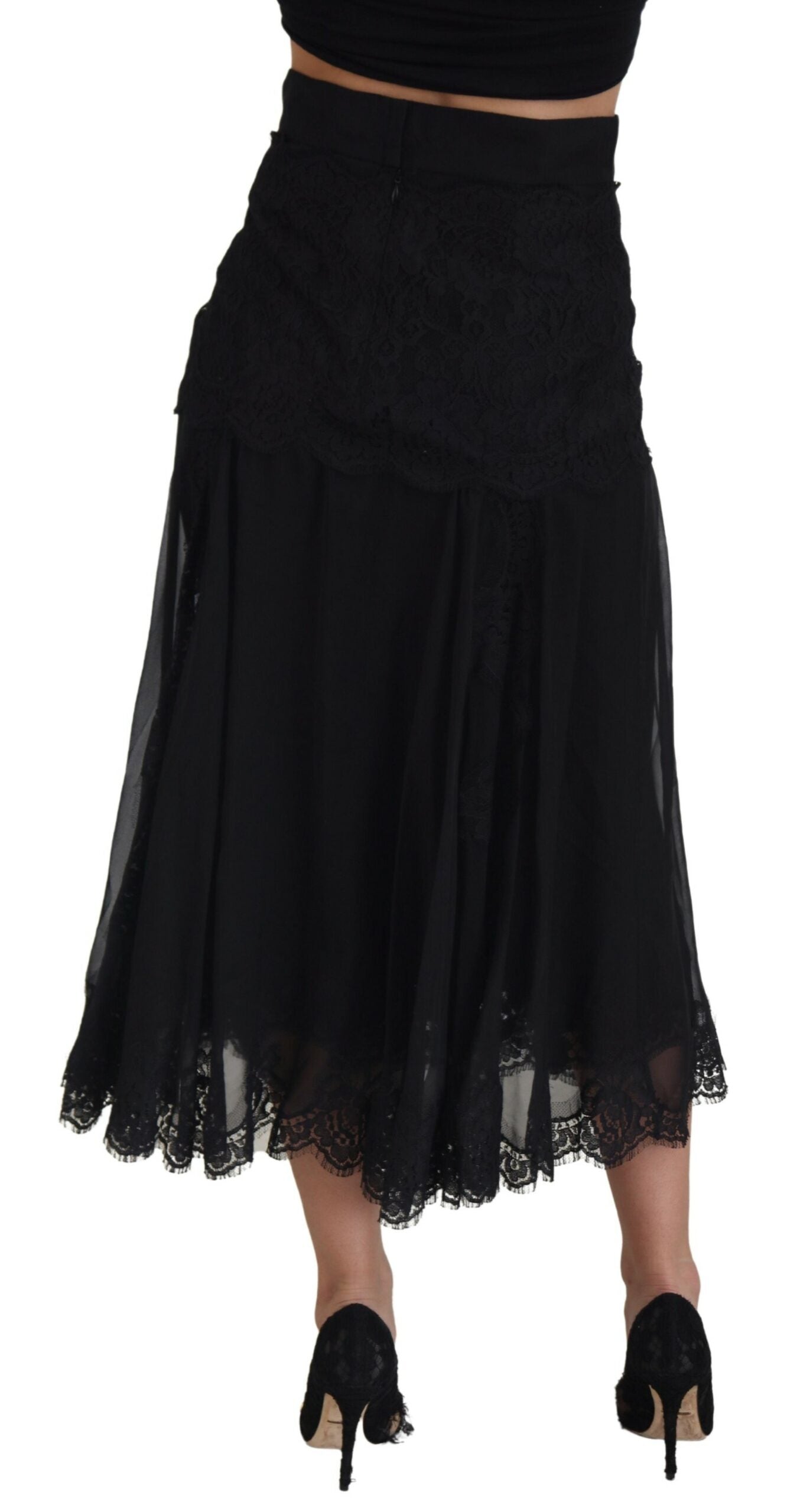 Dolce &amp; Gabbana Eleganter Midirock aus Seidenmischung mit hoher Taille