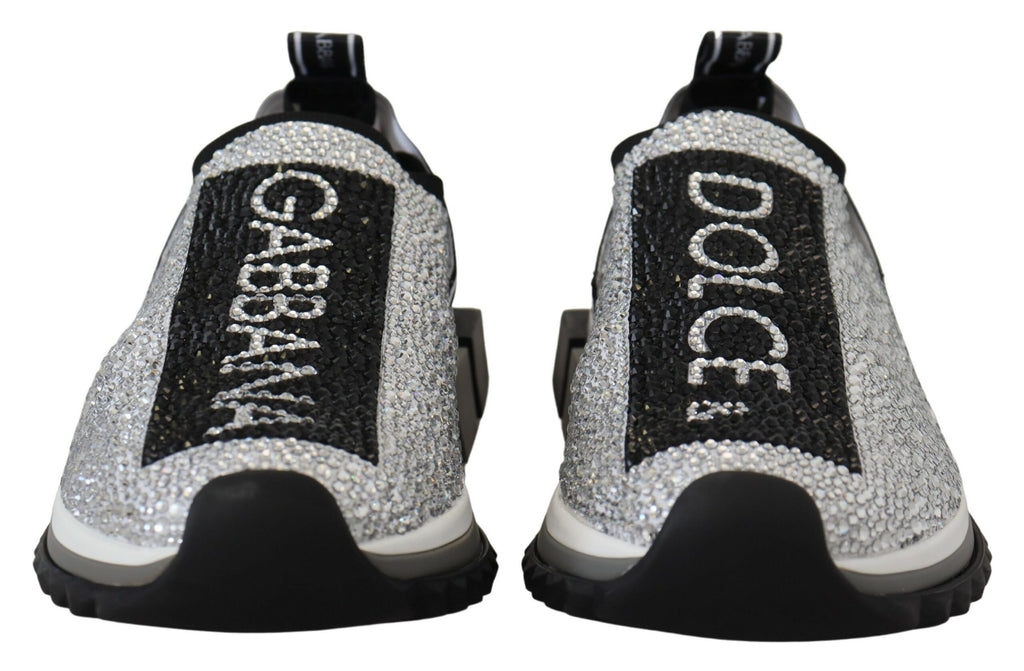 Dolce &amp; Gabbana – Glitzernde silberne Sneakers mit Strasssteinen
