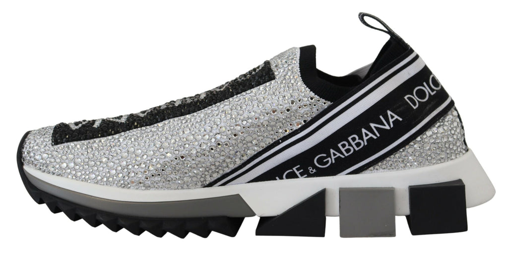 Dolce &amp; Gabbana – Glitzernde silberne Sneakers mit Strasssteinen