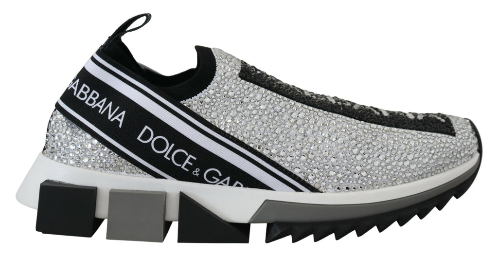 Dolce &amp; Gabbana – Glitzernde silberne Sneakers mit Strasssteinen