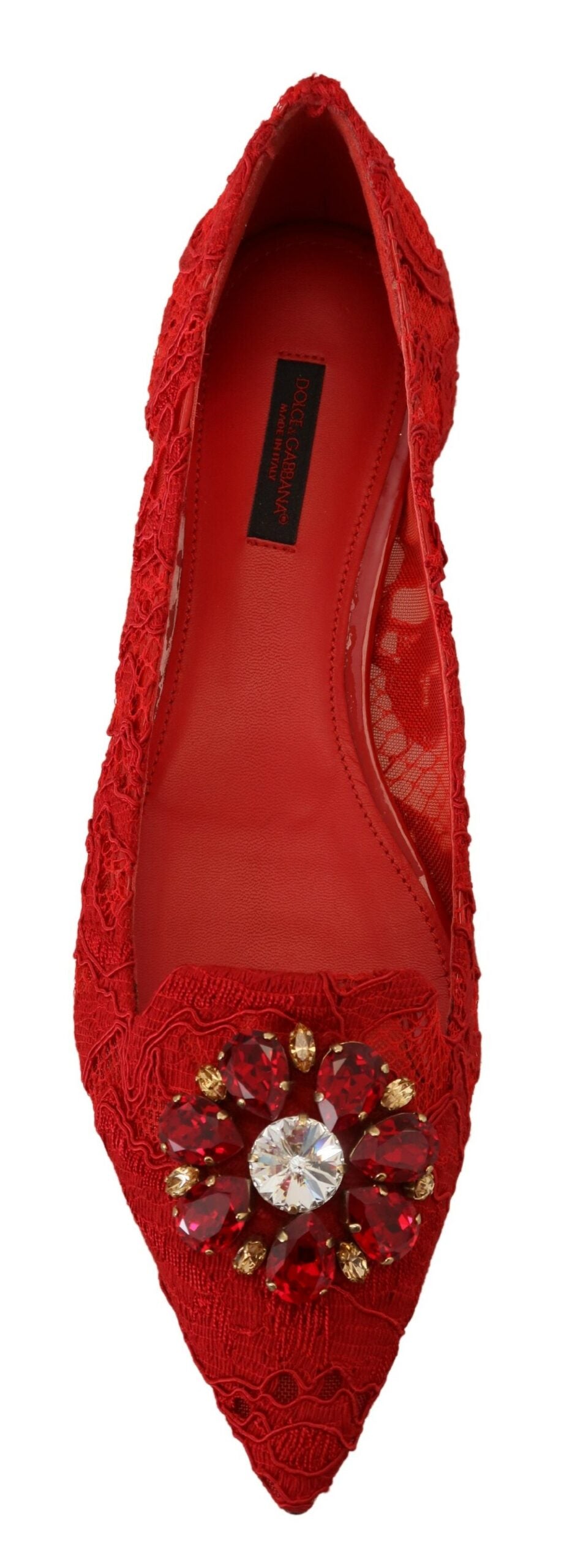 Dolce &amp; Gabbana Rote Ballerinas mit Kristallverzierung