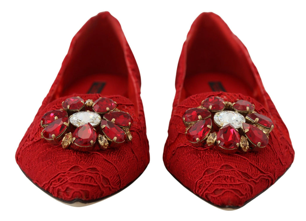 Dolce &amp; Gabbana Rote Ballerinas mit Kristallverzierung