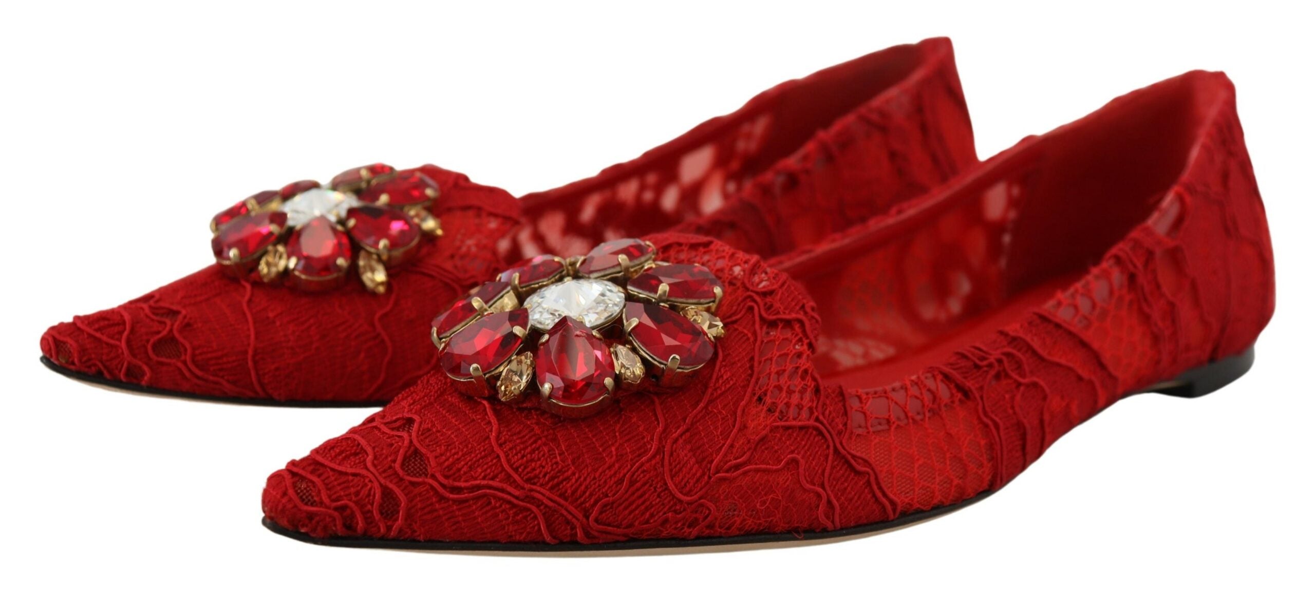 Dolce &amp; Gabbana Rote Ballerinas mit Kristallverzierung