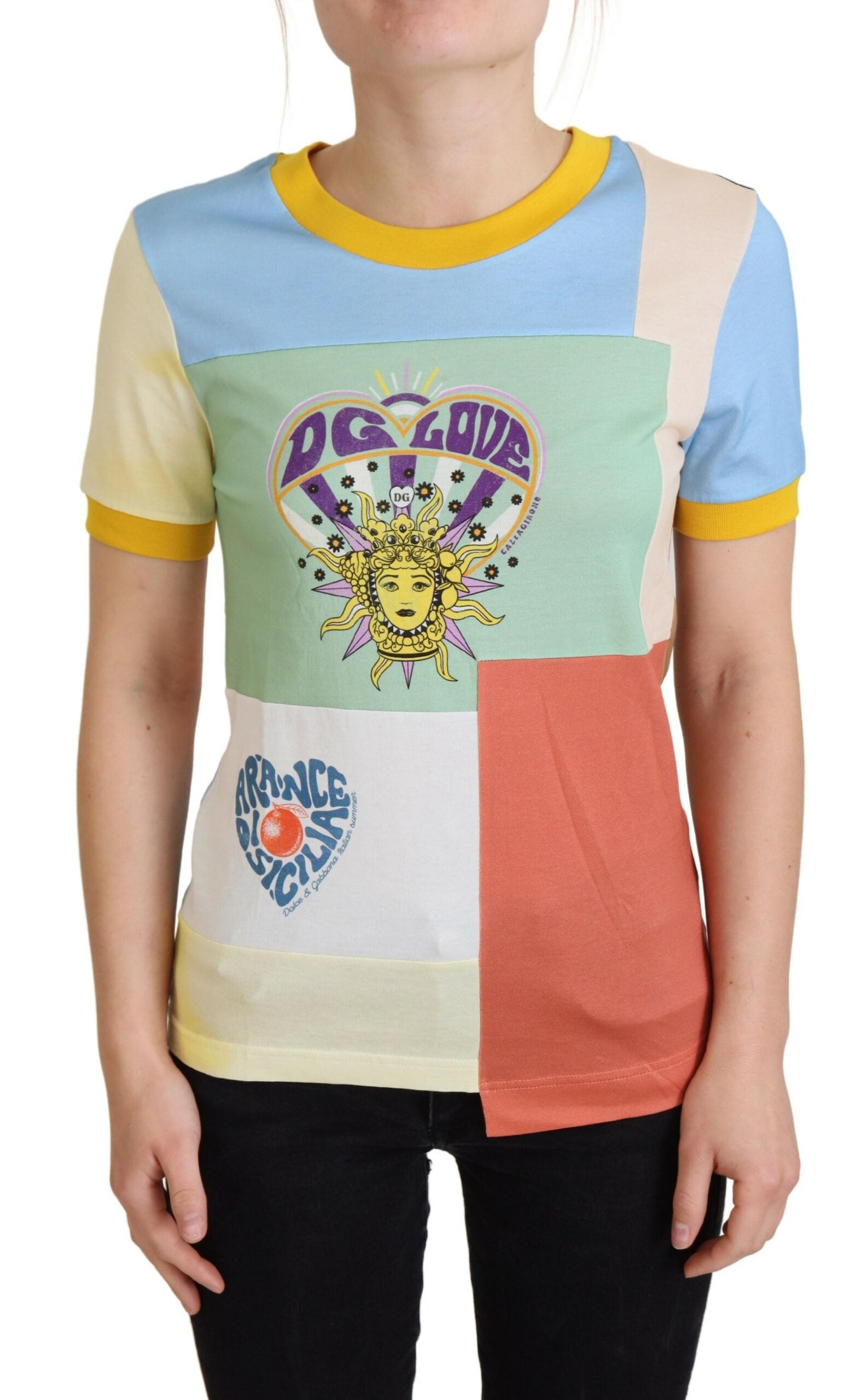 Dolce &amp; Gabbana T-Shirt aus Baumwolle mit Rundhalsausschnitt und Patchwork-Print