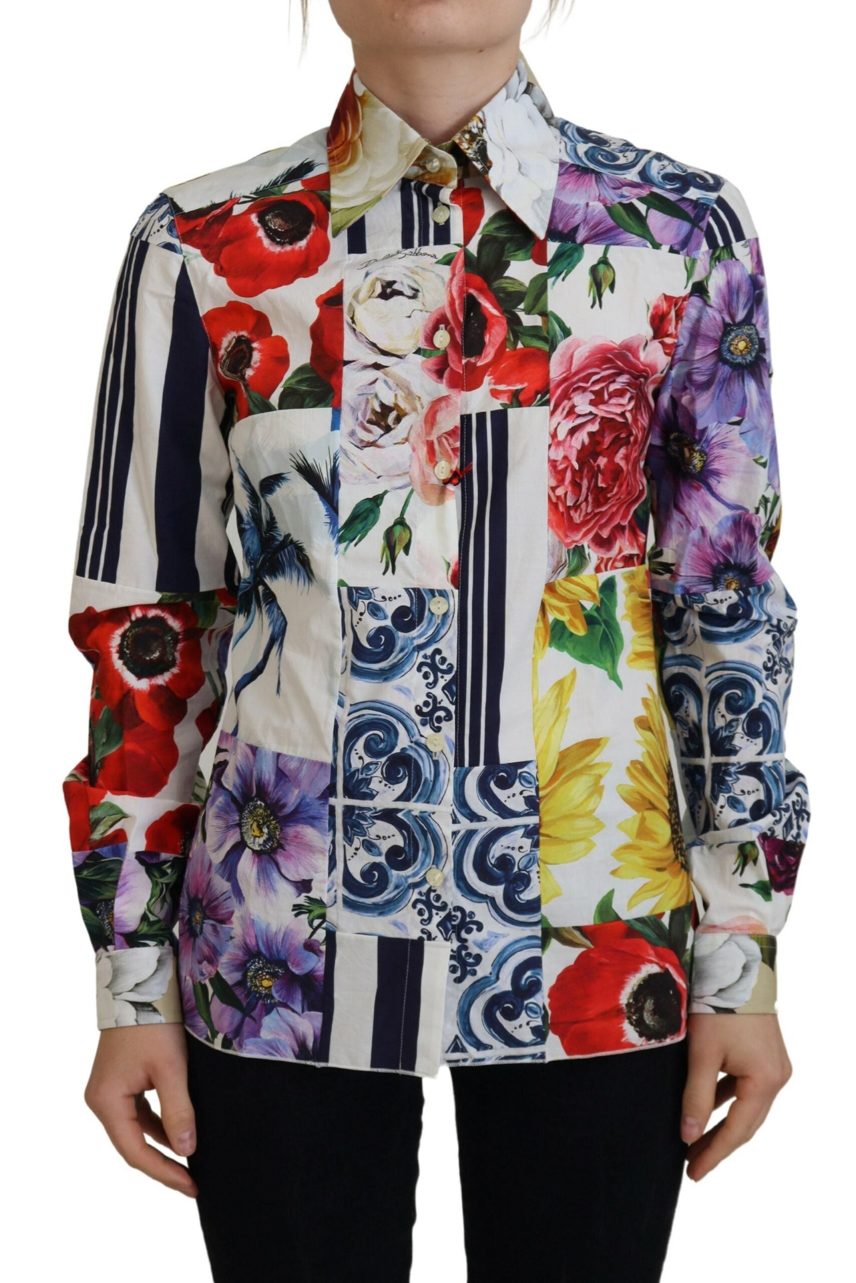 Dolce &amp; Gabbana Elegantes Langarm-Oberteil aus Baumwolle mit Blumenmuster