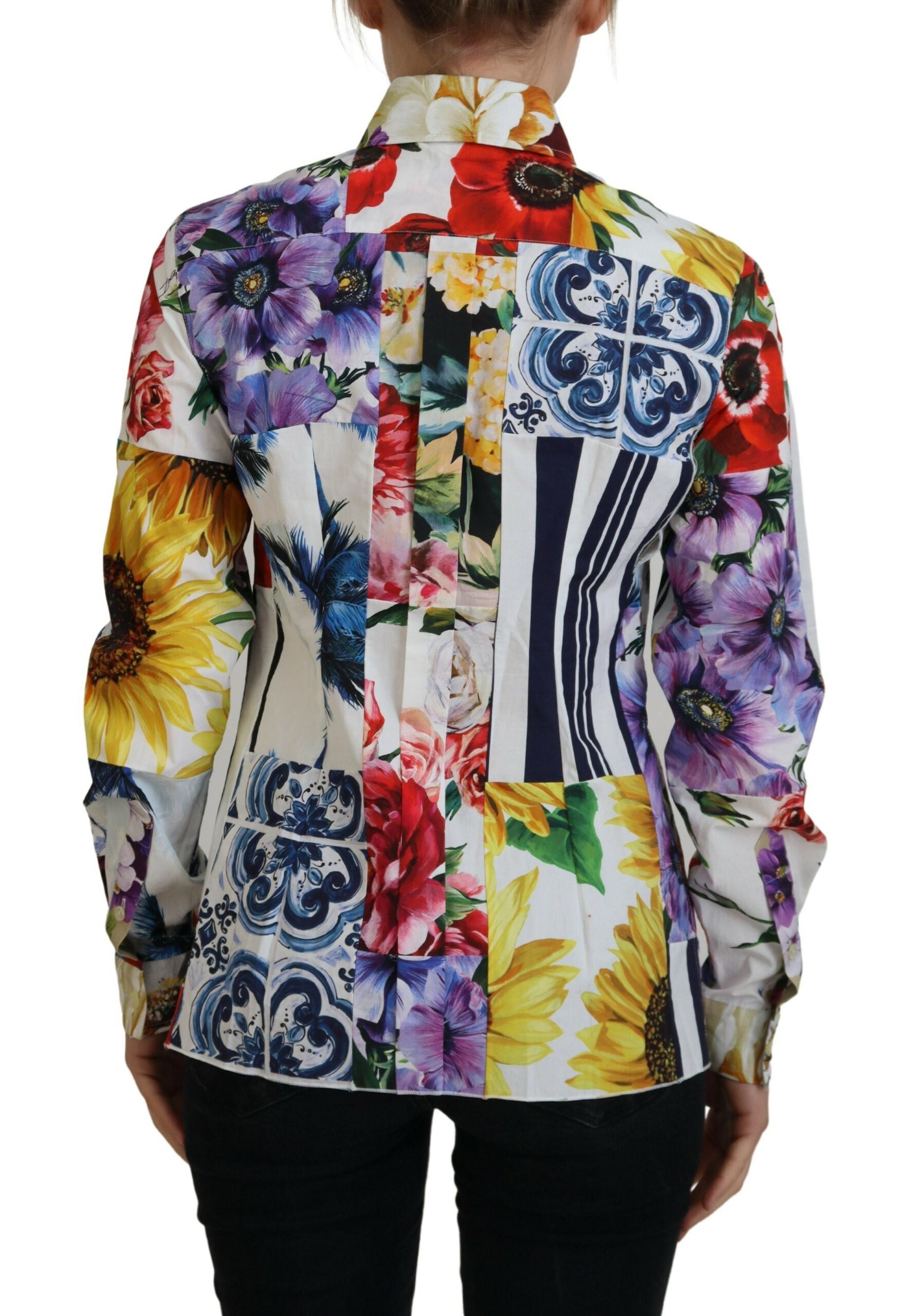 Dolce &amp; Gabbana Elegantes Langarm-Oberteil aus Baumwolle mit Blumenmuster