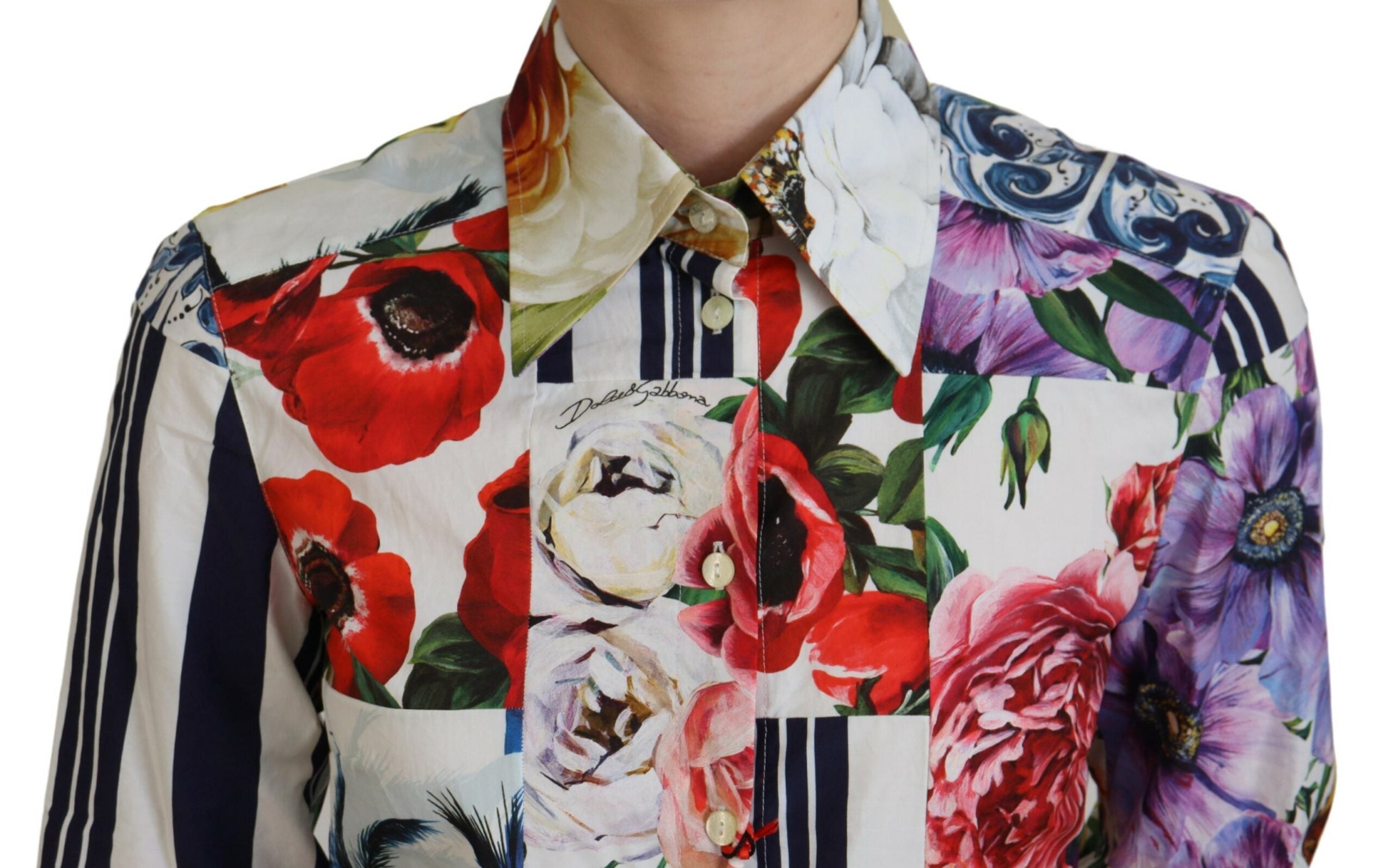 Dolce &amp; Gabbana Elegantes Langarm-Oberteil aus Baumwolle mit Blumenmuster
