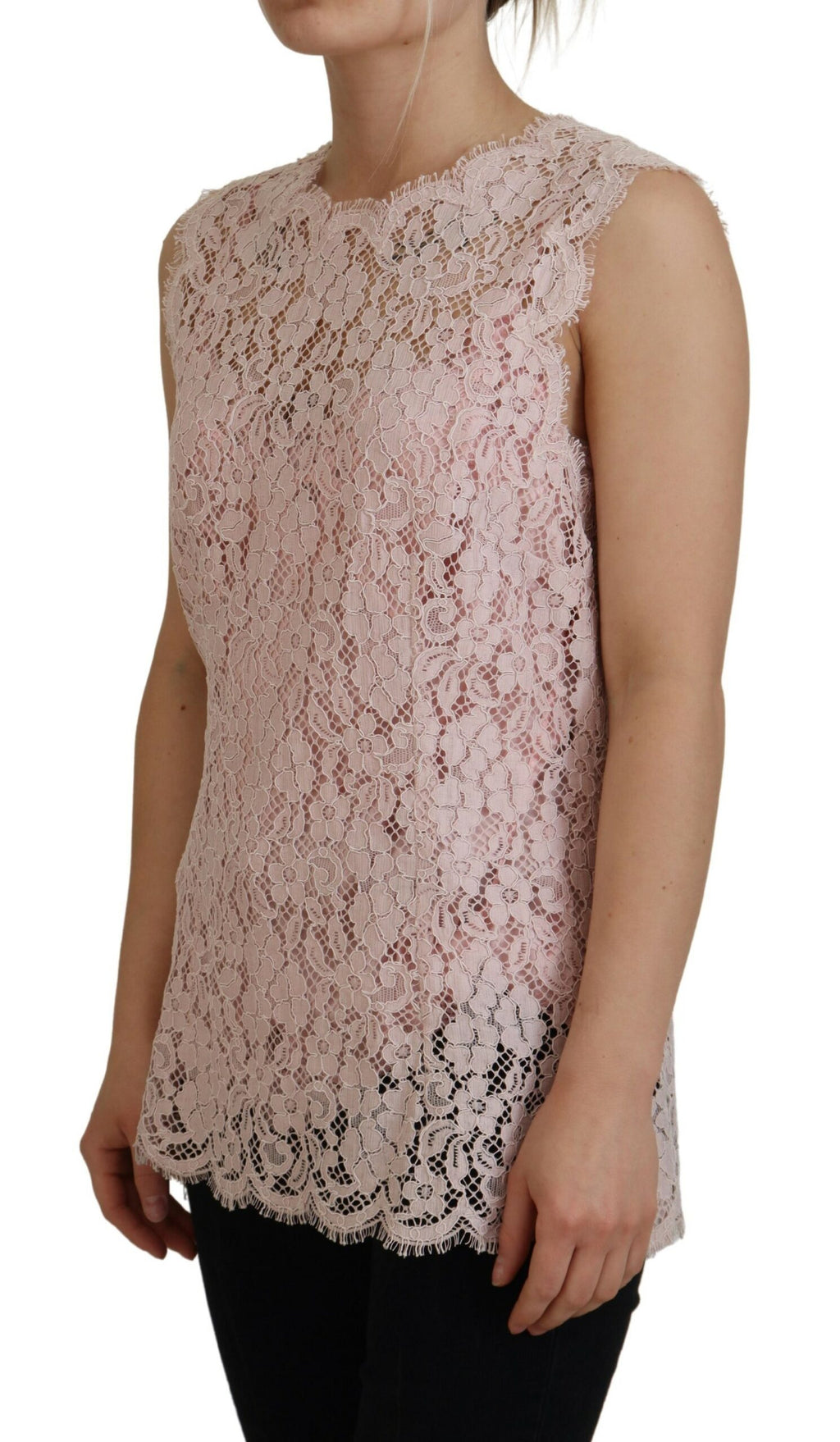Dolce &amp; Gabbana, rosafarbenes, ärmelloses Tanktop aus geblümter Spitze