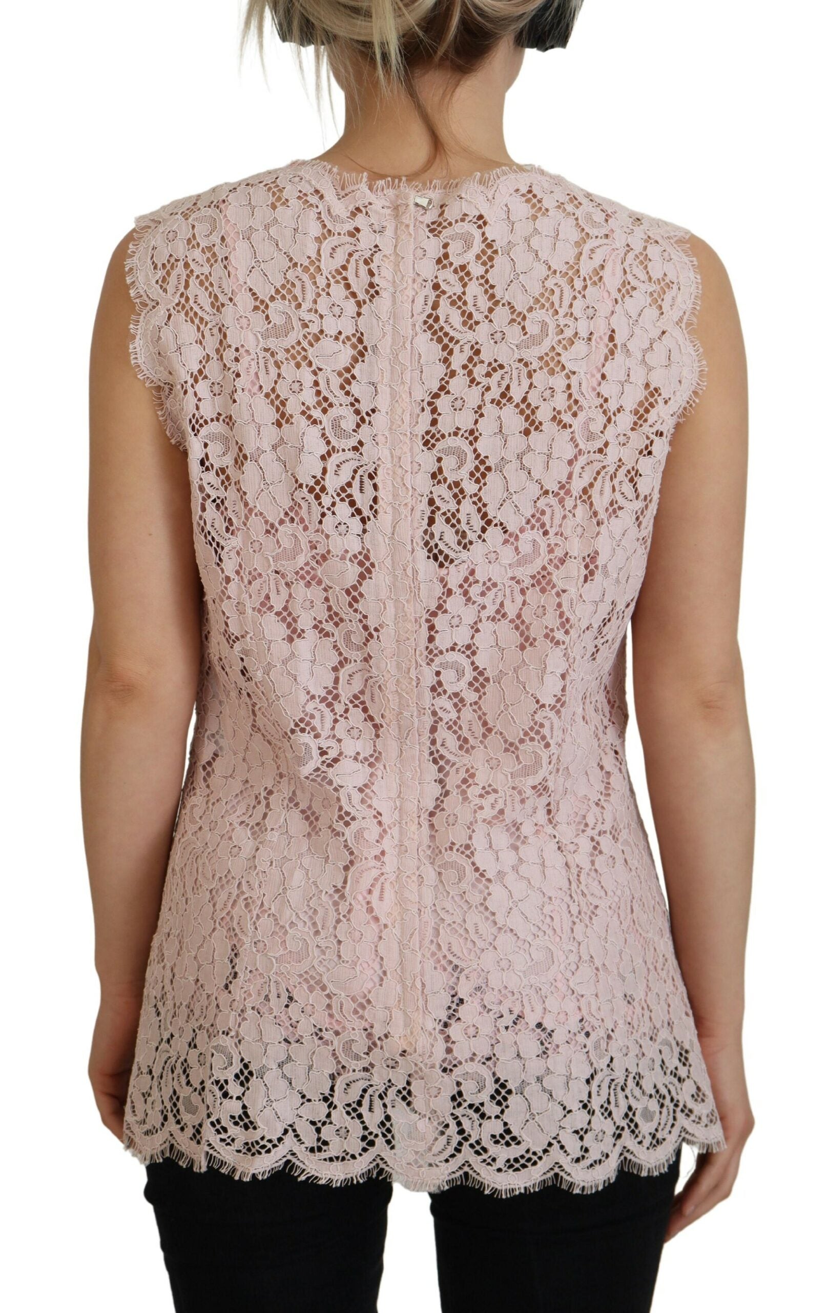 Dolce &amp; Gabbana, rosafarbenes, ärmelloses Tanktop aus geblümter Spitze