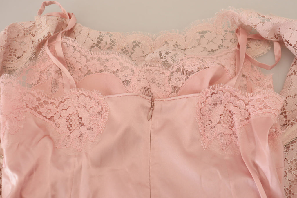 Dolce &amp; Gabbana, rosafarbenes, ärmelloses Tanktop aus geblümter Spitze