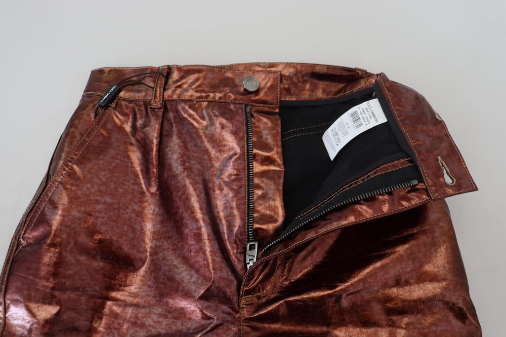 Dolce &amp; Gabbana – Skinny-Jeans mit hoher Taille in Metallic-Bronze