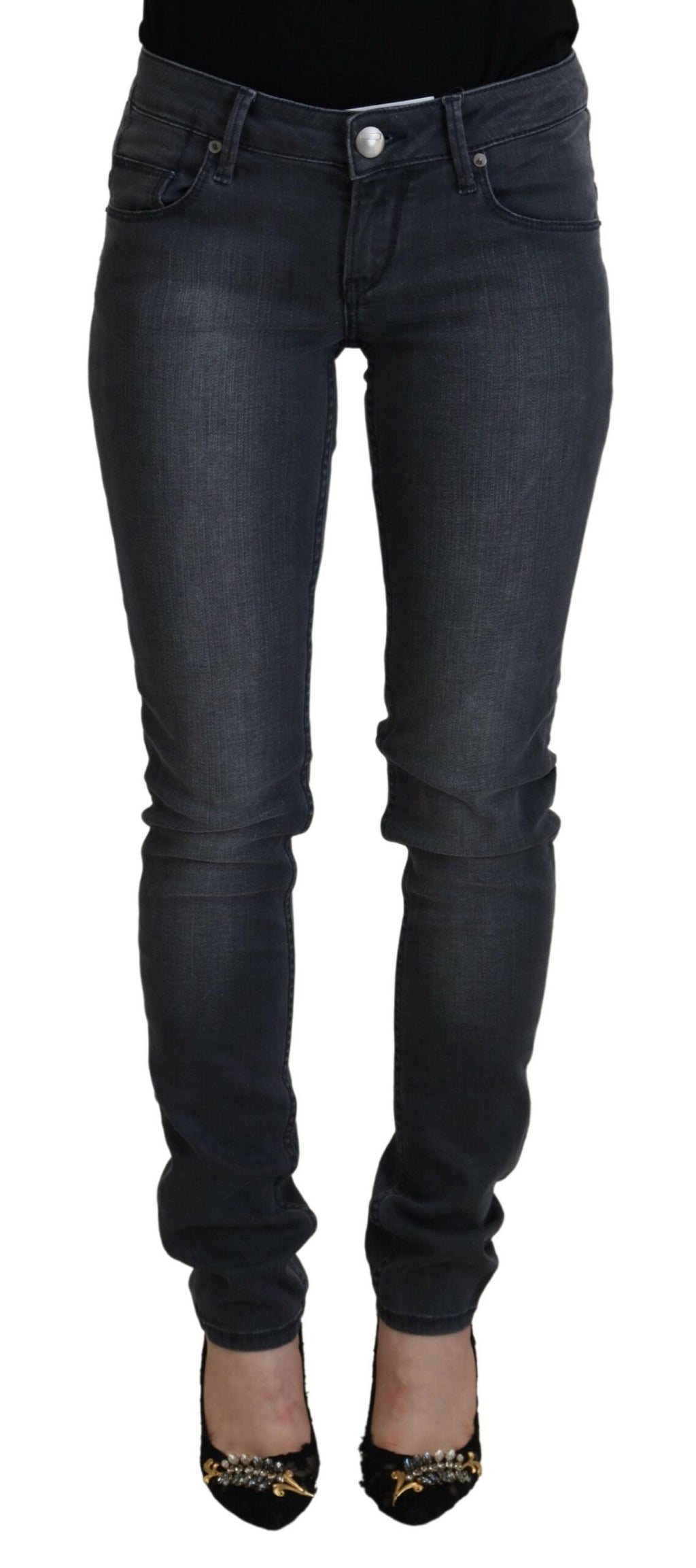 Acht Chic Graue Skinny Jeans mit niedriger Taille