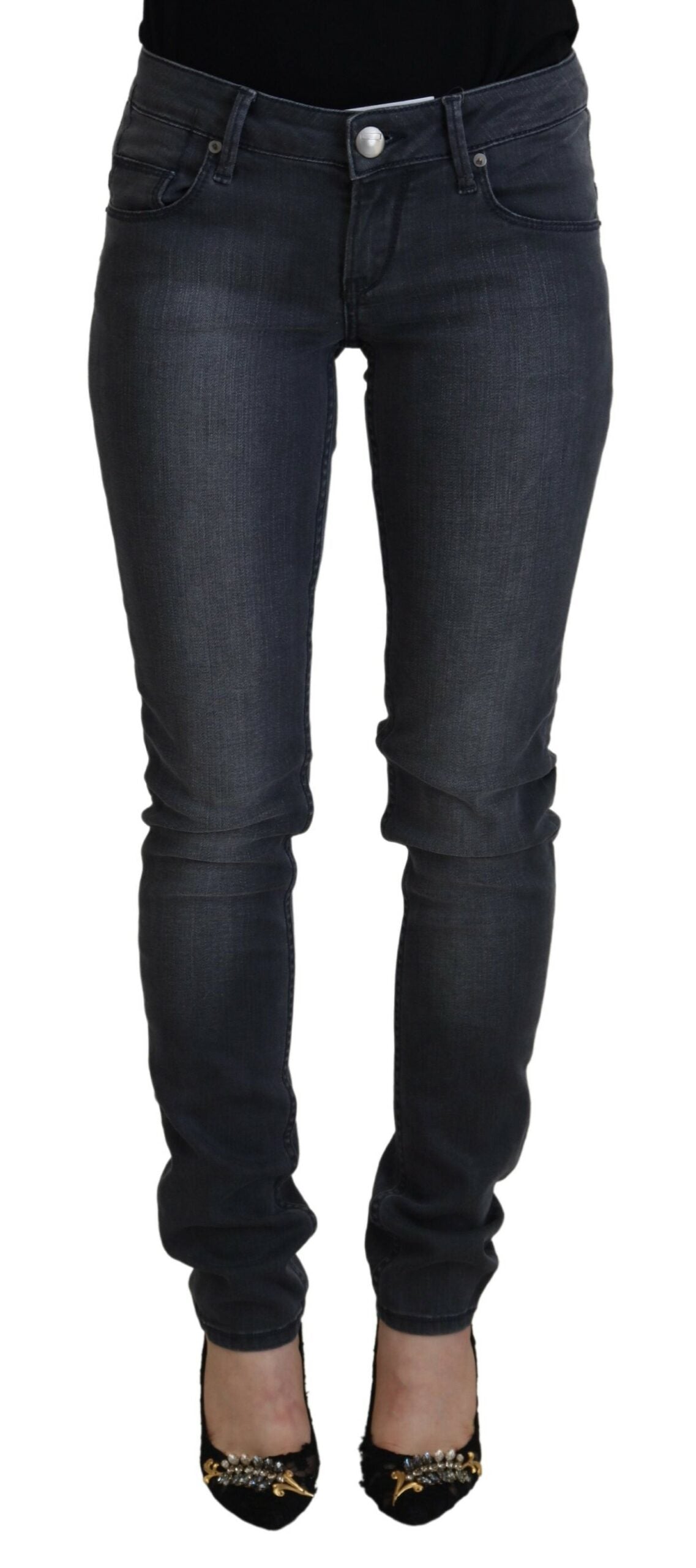 Acht Chic Graue Skinny Jeans mit niedriger Taille