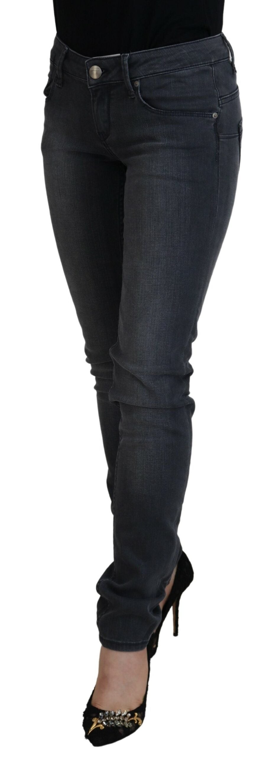 Acht Chic Graue Skinny Jeans mit niedriger Taille
