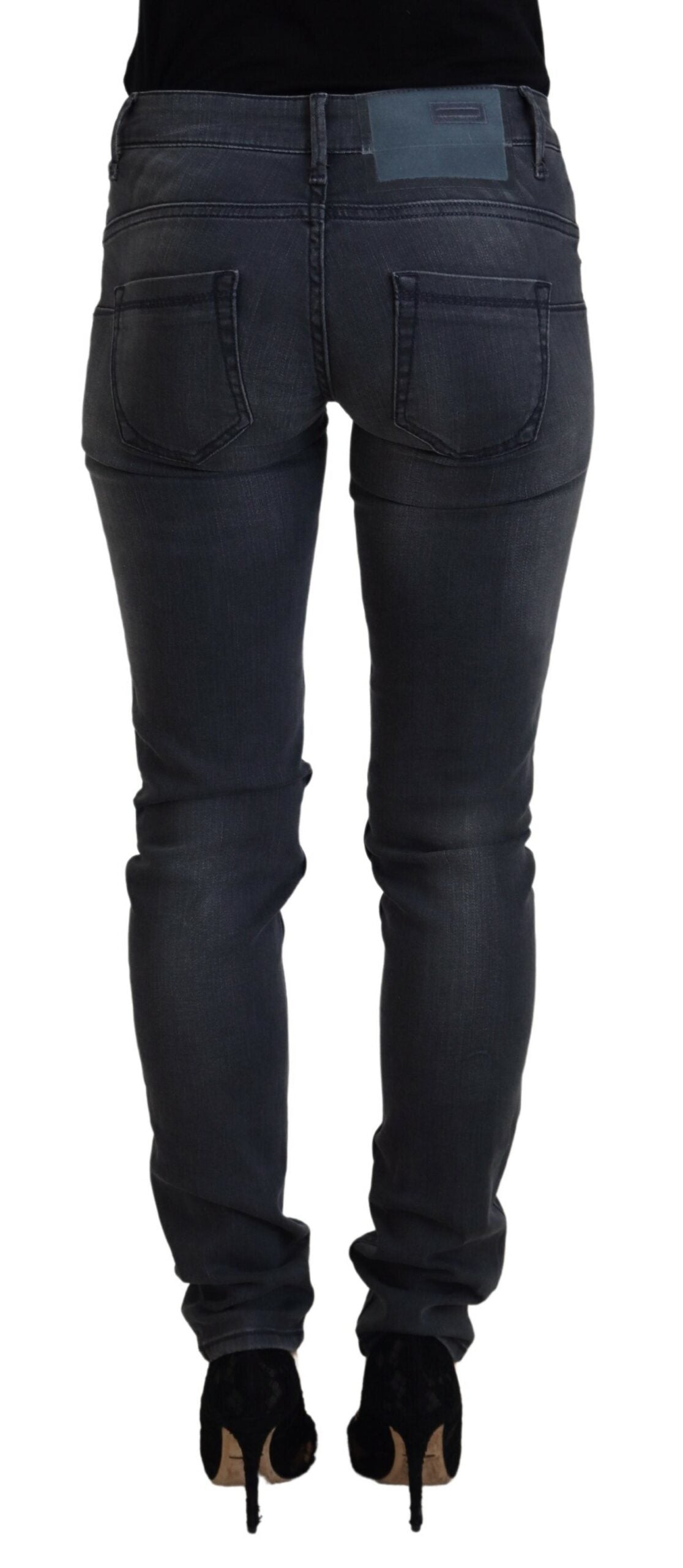 Acht Chic Graue Skinny Jeans mit niedriger Taille