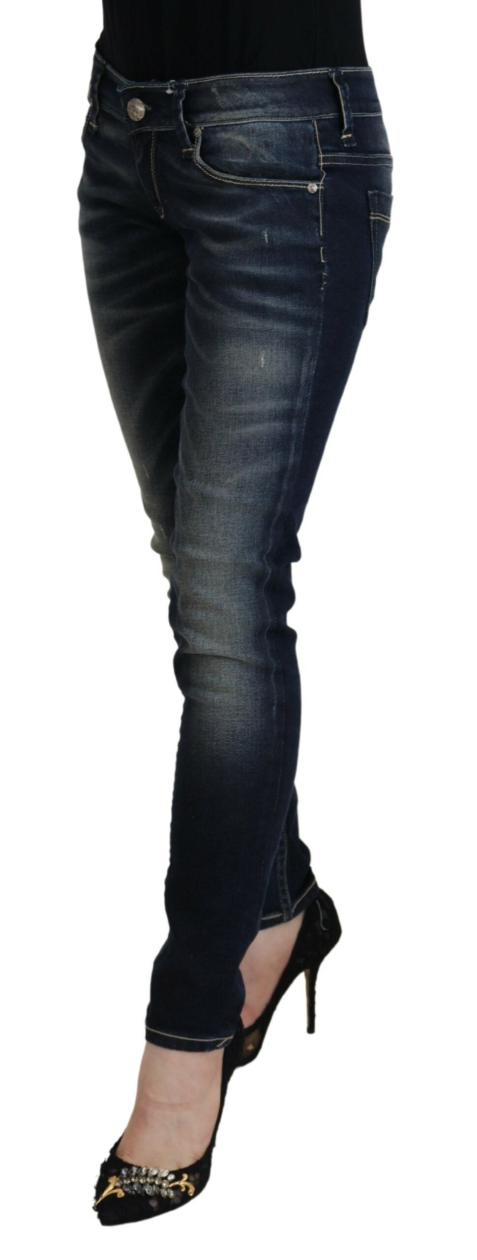 Acht Chic – Blau verwaschene Skinny-Jeans mit niedriger Taille