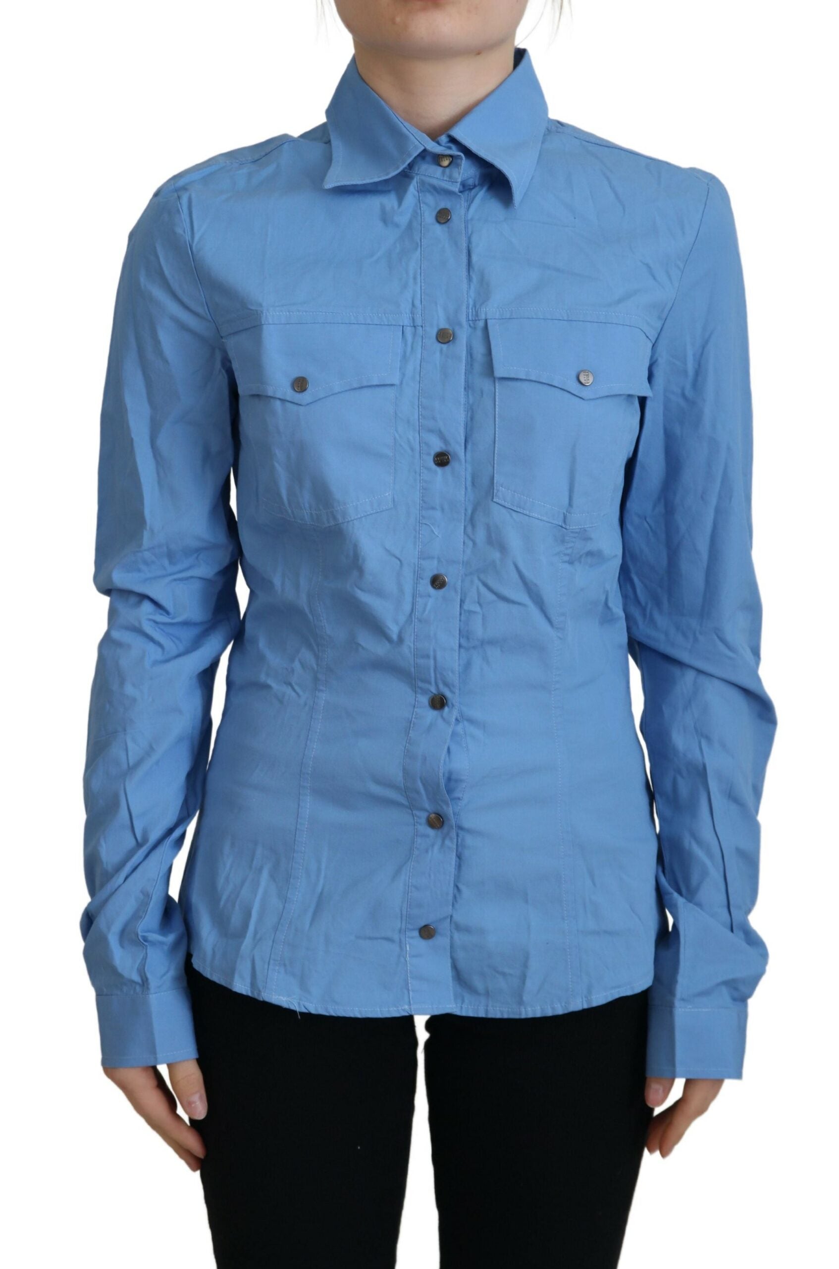 Ferre Elegantes Langarm-Poloshirt aus Baumwolle in Blau