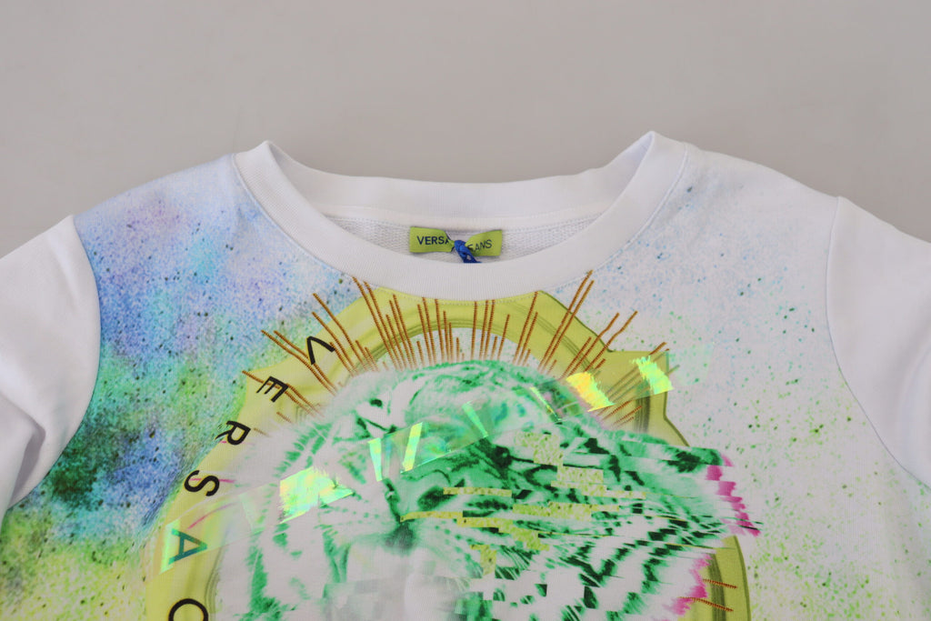 Versace Jeans Eleganter weißer Pullover mit Rundhalsausschnitt und Grafik