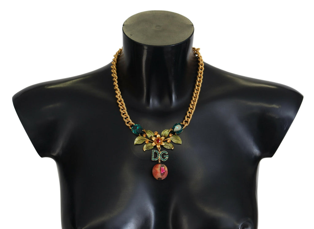 Dolce &amp; Gabbana Elegante goldfarbene Halskette mit Blumen und Früchten