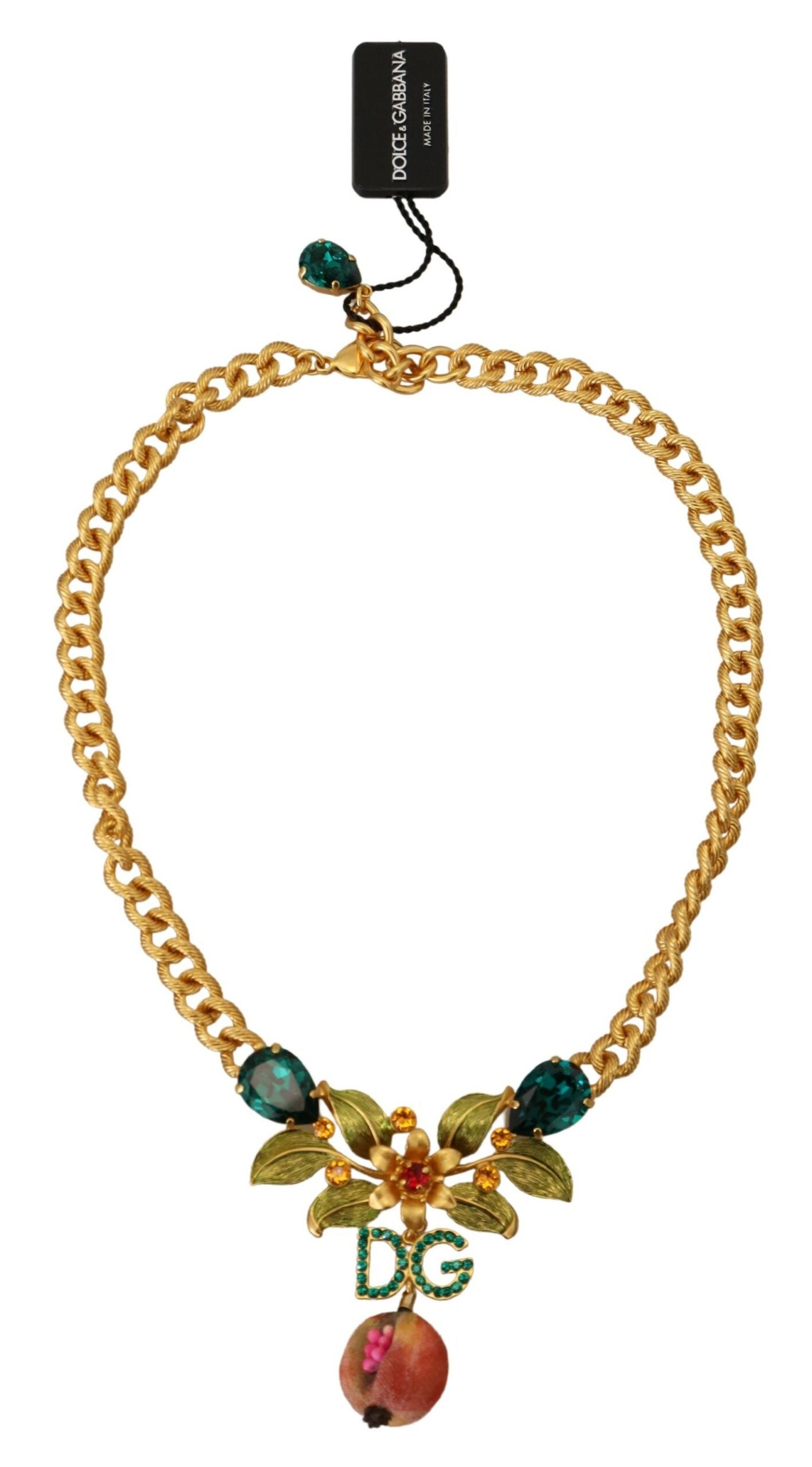 Dolce &amp; Gabbana Elegante goldfarbene Halskette mit Blumen und Früchten