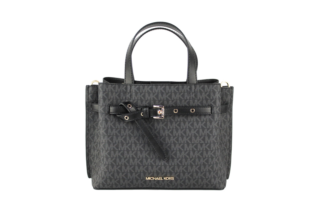 Michael Kors Emilia Kleine schwarze Signature PVC-Umhängetasche