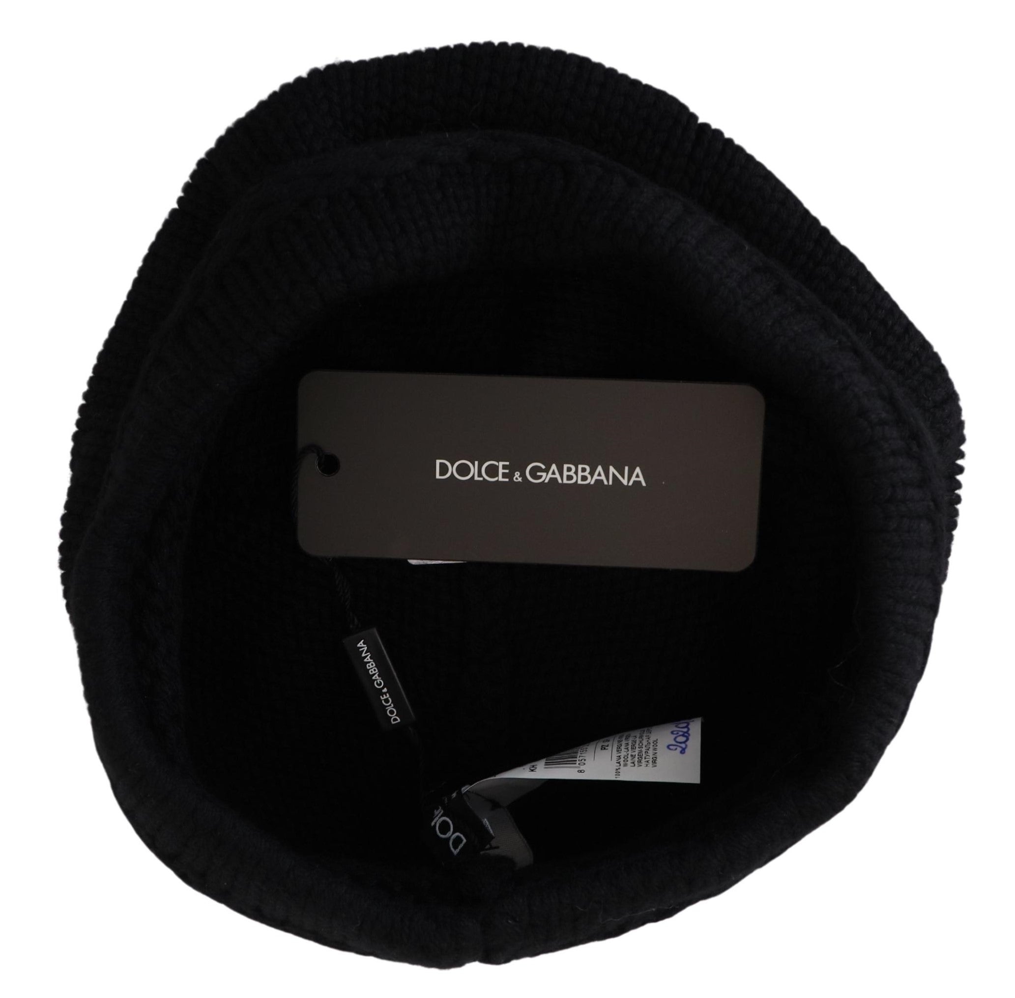 Dolce &amp; Gabbana Elegante schwarze Beanie-Mütze aus Schurwolle