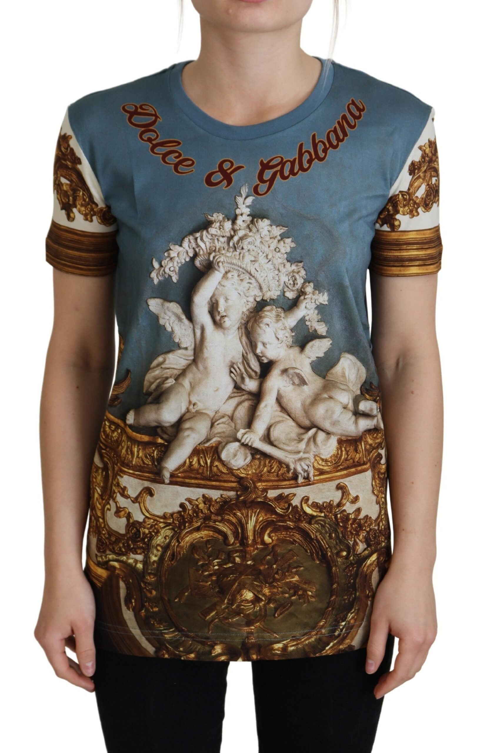 Dolce &amp; Gabbana Chic Lässiges Baumwoll-T-Shirt mit Engel-Print