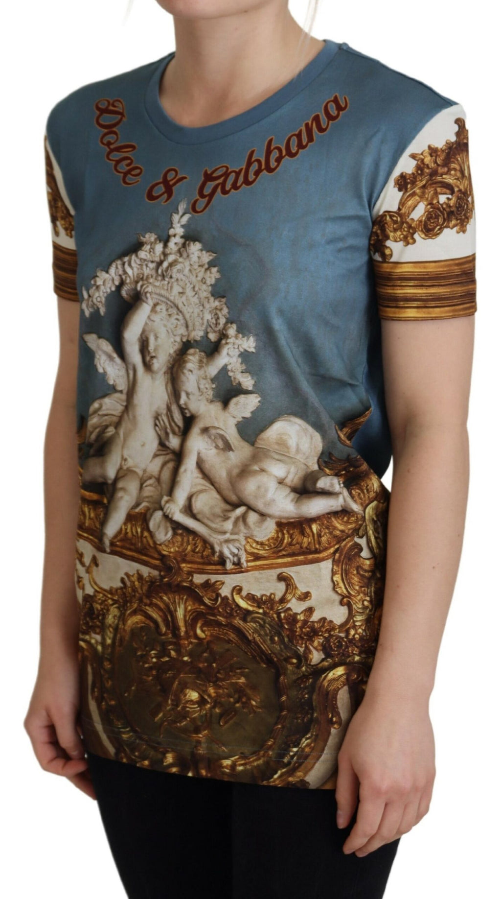 Dolce &amp; Gabbana Chic Lässiges Baumwoll-T-Shirt mit Engel-Print