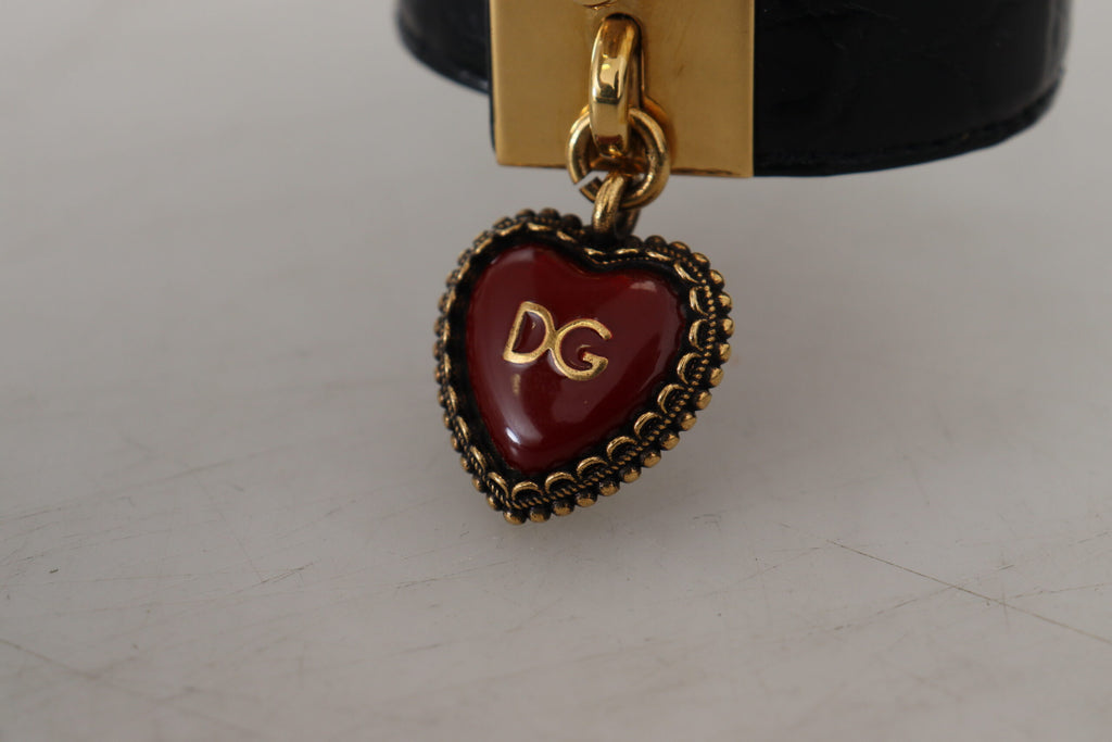 Dolce &amp; Gabbana Elegantes schwarzes Lederarmband mit Golddetails