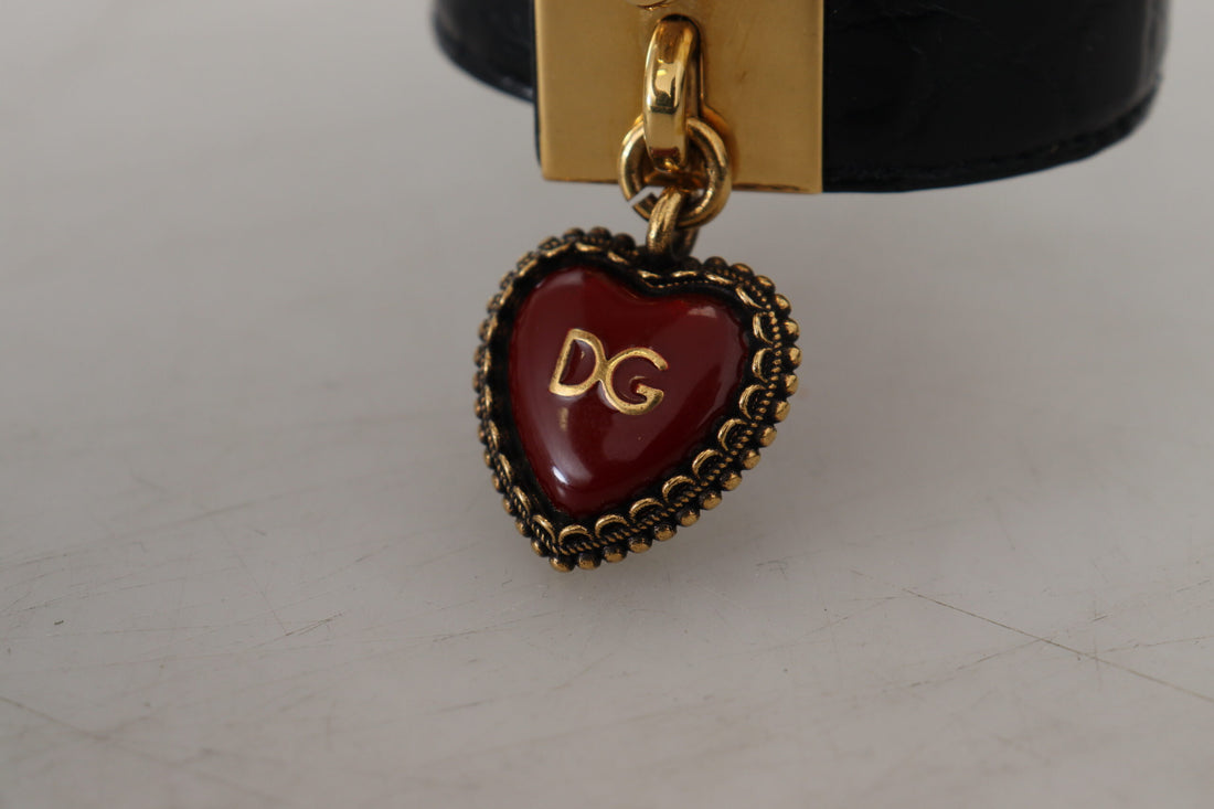 Dolce &amp; Gabbana Elegantes schwarzes Lederarmband mit Golddetails
