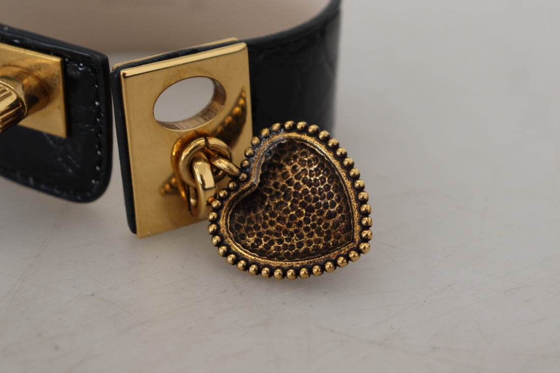 Dolce &amp; Gabbana Elegantes schwarzes Lederarmband mit Golddetails