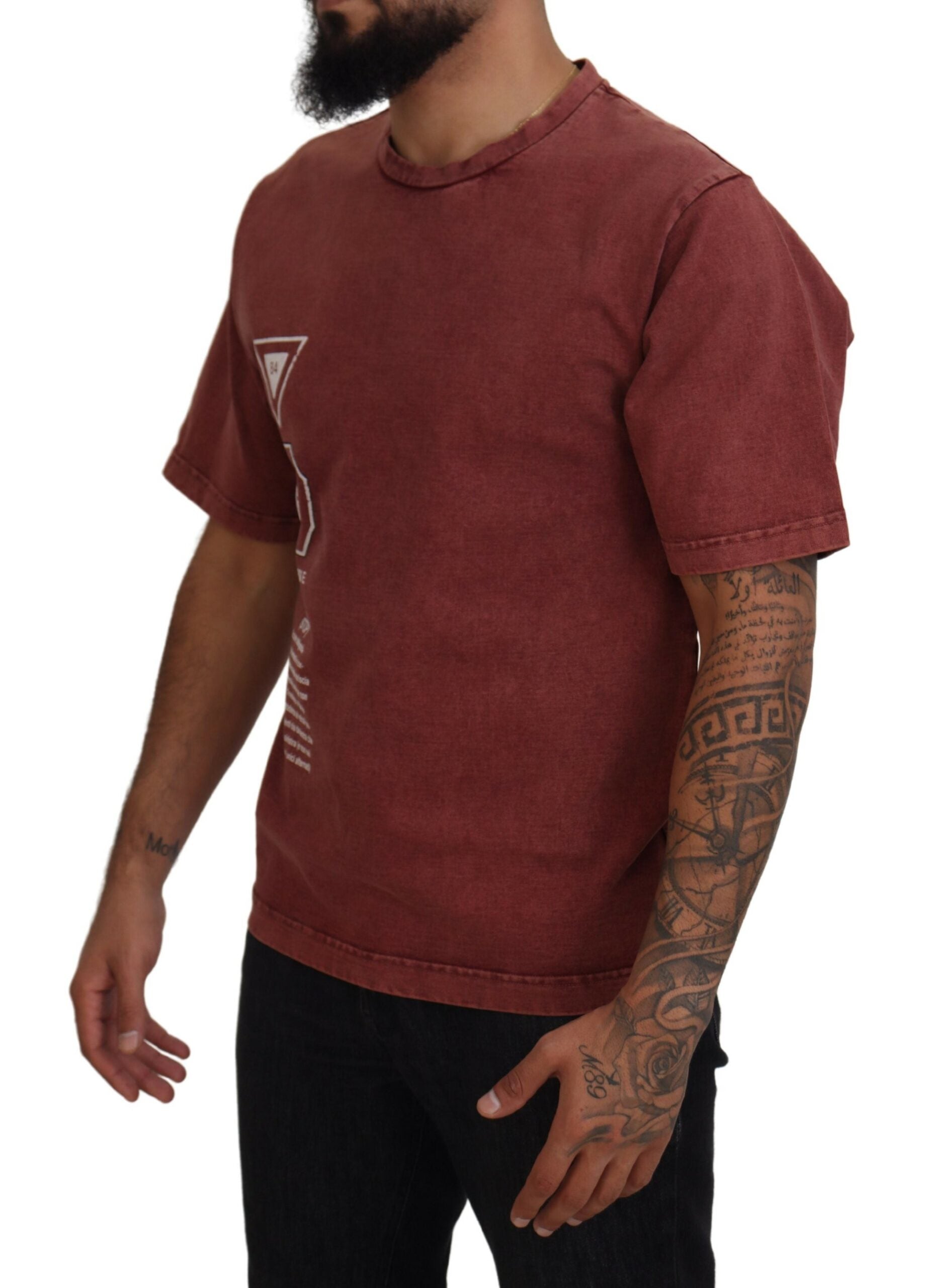 Dolce &amp; Gabbana Elegantes, kastanienbraunes bedrucktes Baumwoll-T-Shirt