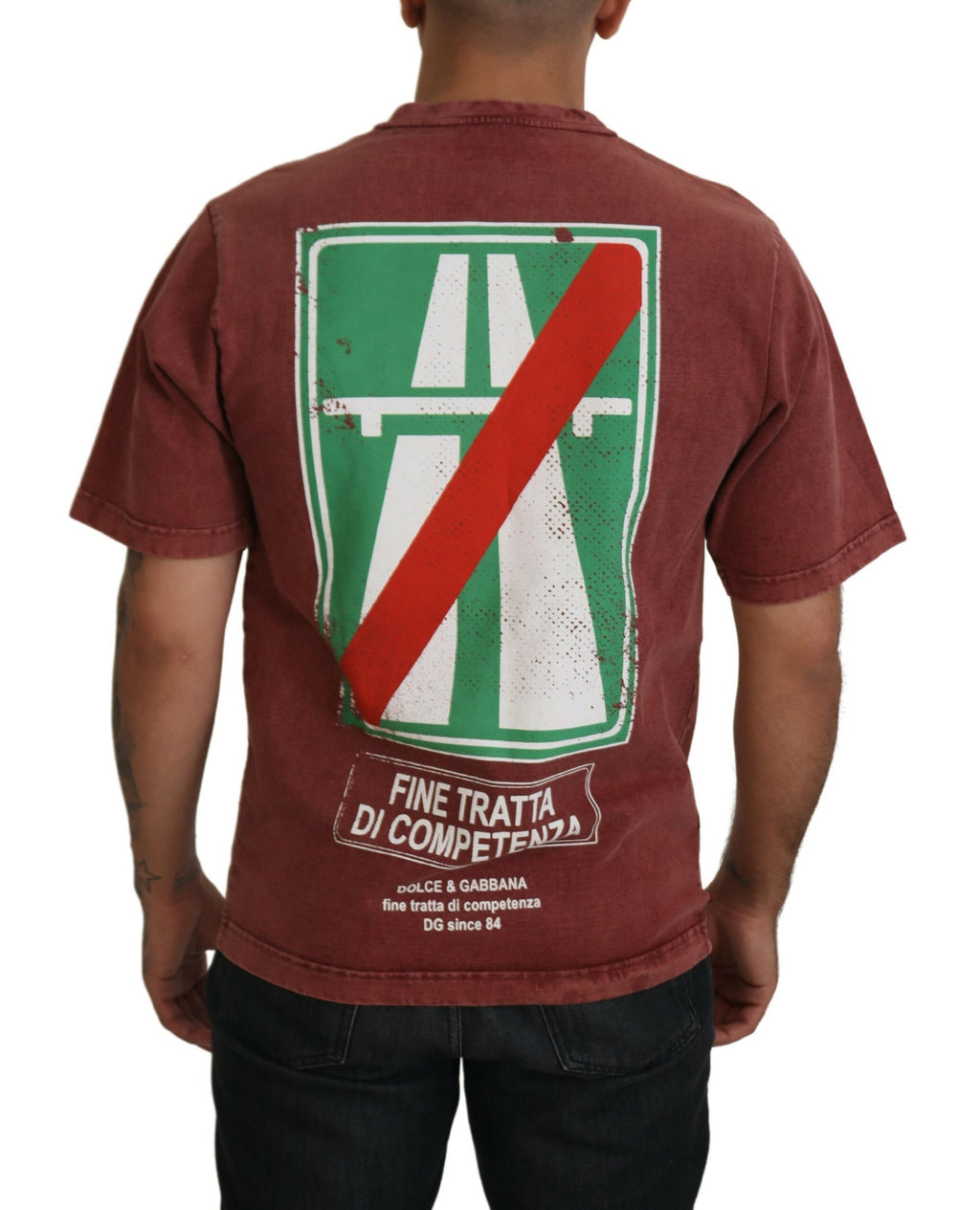 Dolce &amp; Gabbana Elegantes, kastanienbraunes bedrucktes Baumwoll-T-Shirt