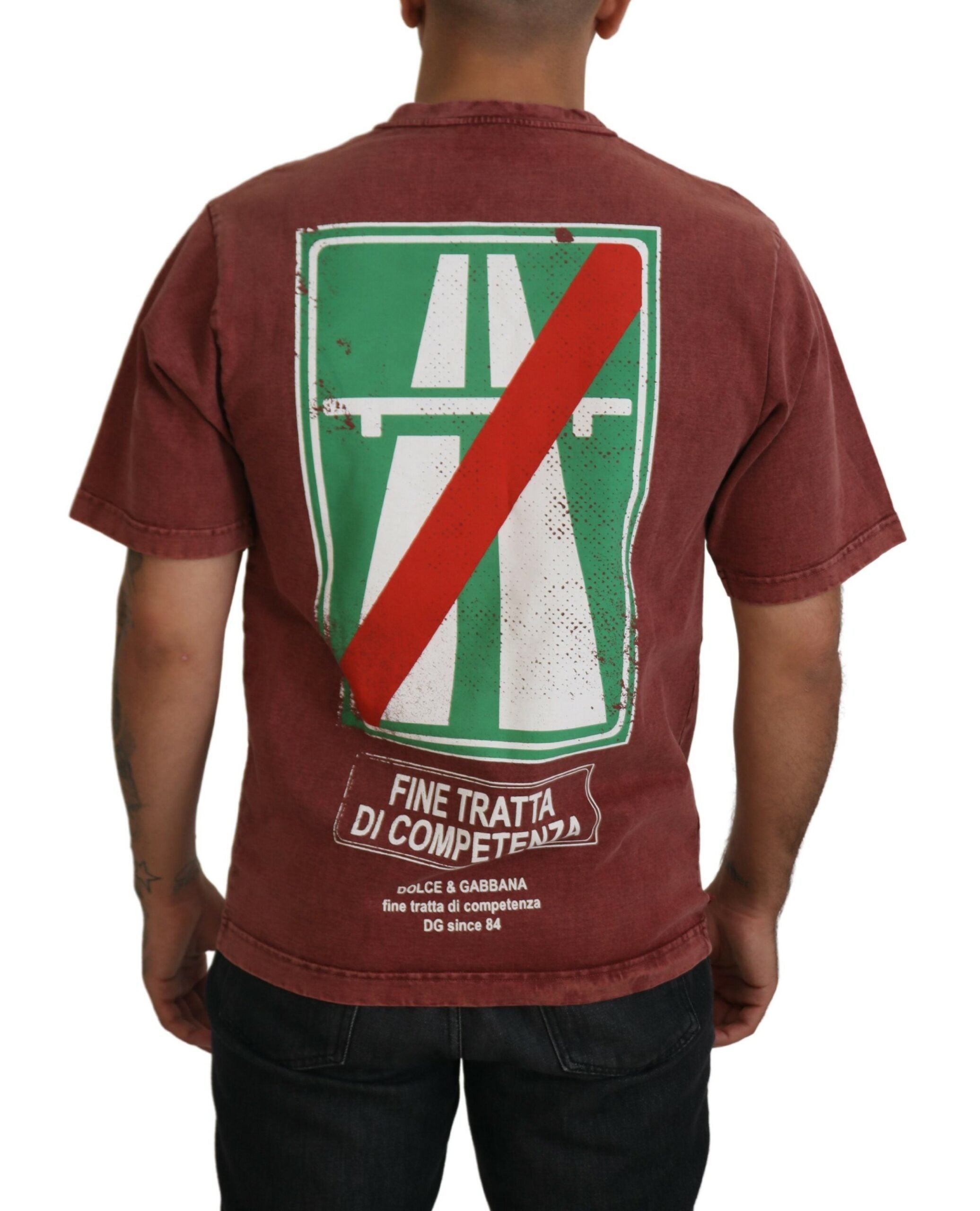 Dolce &amp; Gabbana Elegantes, kastanienbraunes bedrucktes Baumwoll-T-Shirt