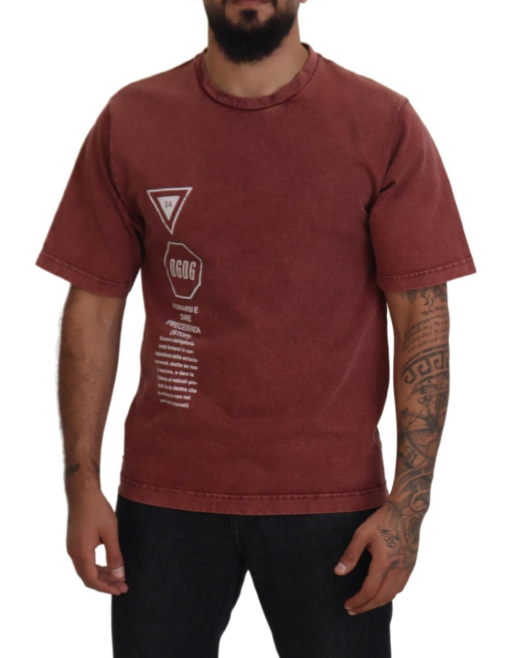 Dolce &amp; Gabbana Elegantes, kastanienbraunes bedrucktes Baumwoll-T-Shirt