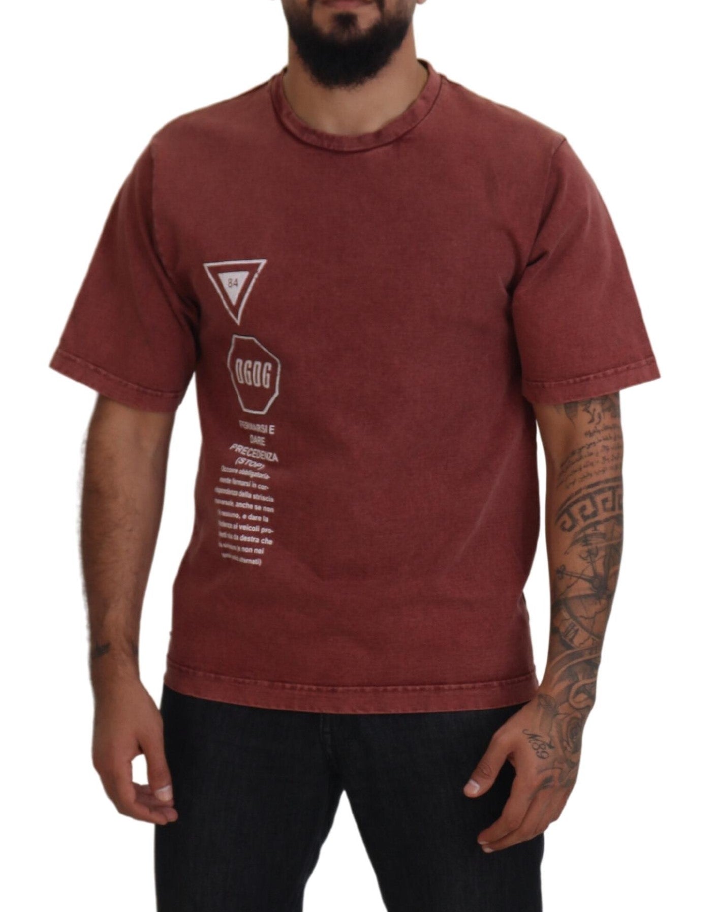 Dolce &amp; Gabbana Elegantes, kastanienbraunes bedrucktes Baumwoll-T-Shirt
