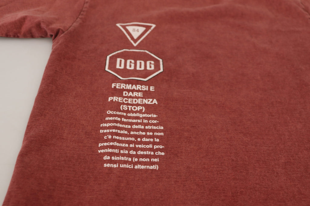 Dolce &amp; Gabbana Elegantes, kastanienbraunes bedrucktes Baumwoll-T-Shirt
