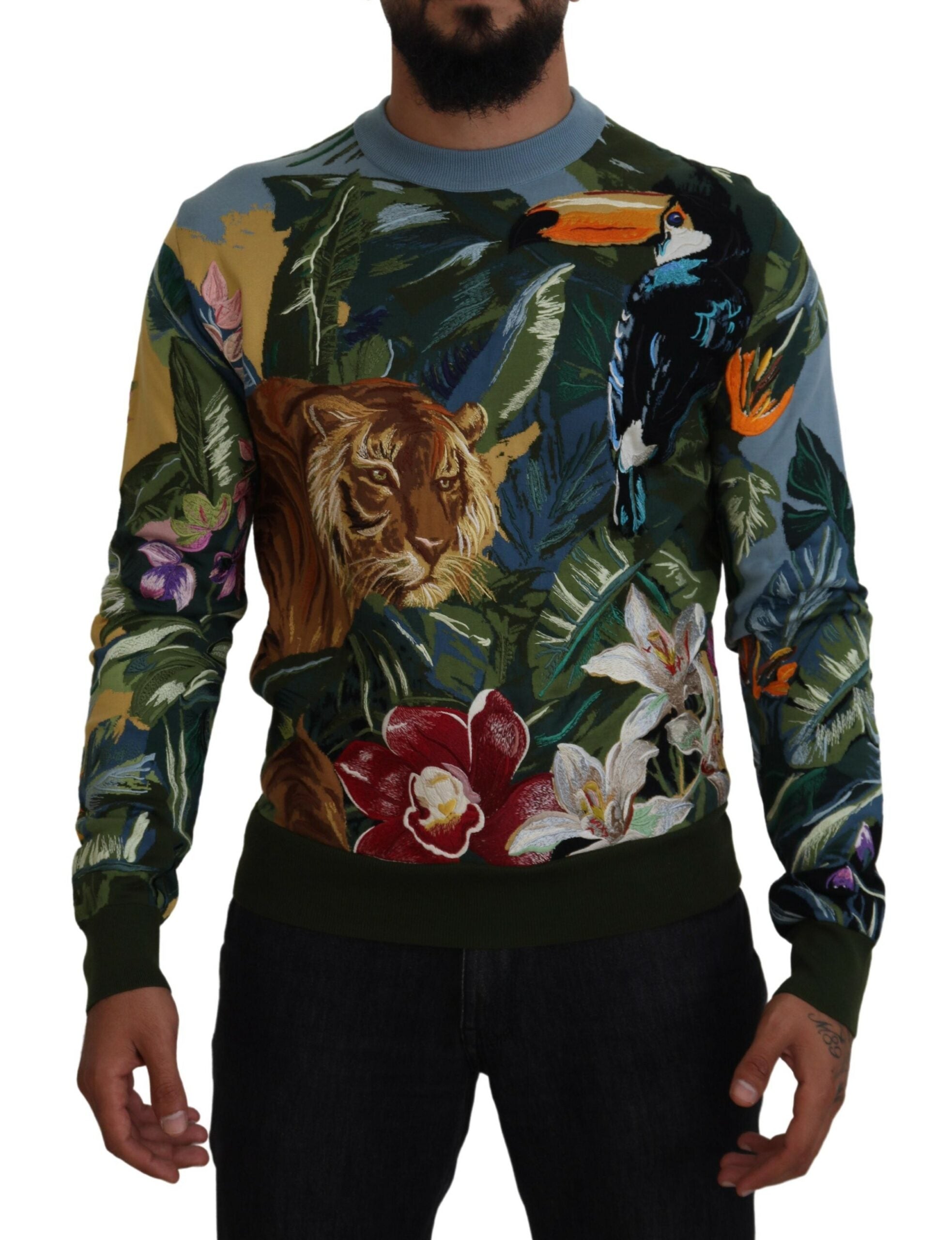 Dolce &amp; Gabbana Pullover aus Wolle und Seide mit Jungle-Stickerei