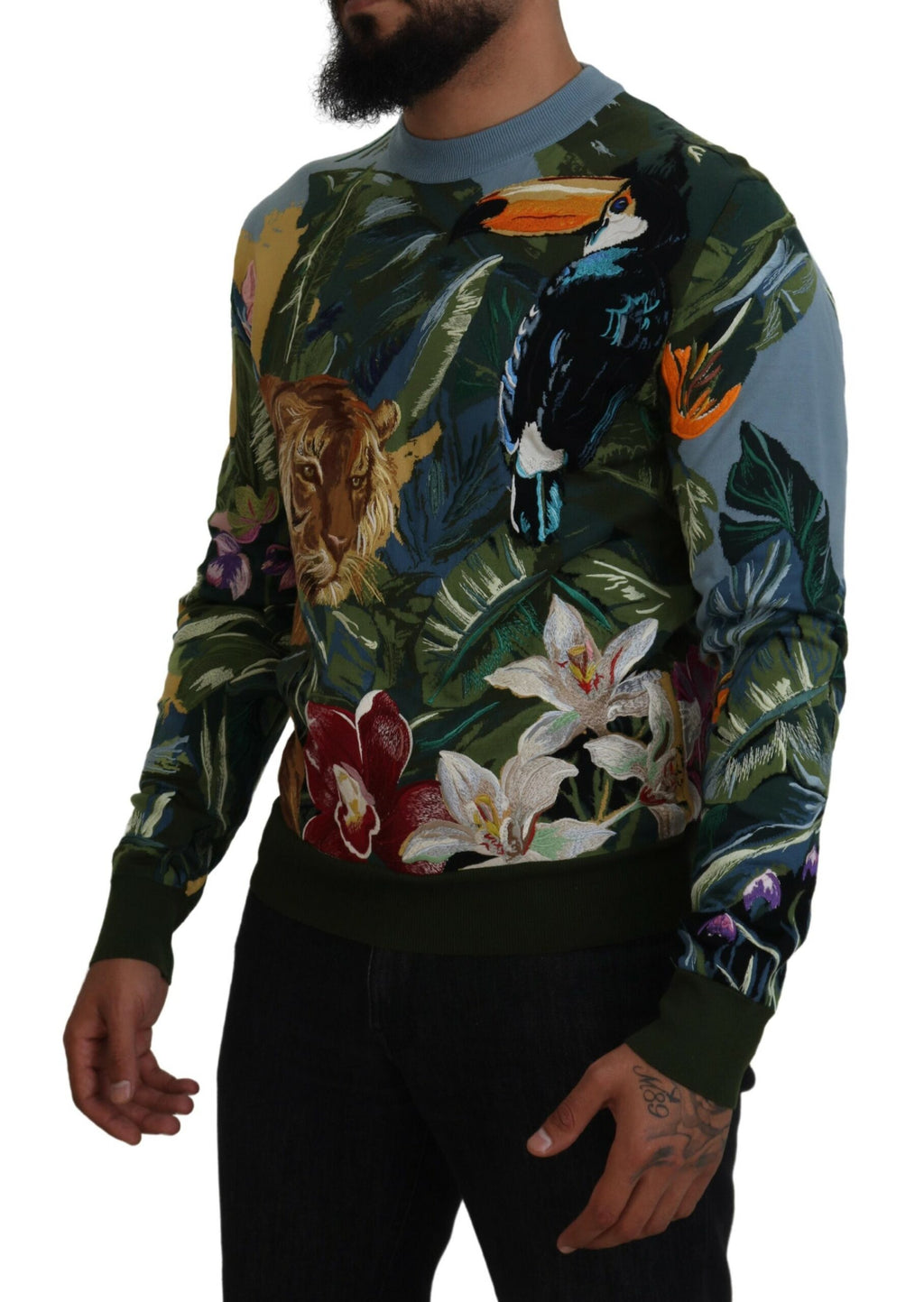 Dolce &amp; Gabbana Pullover aus Wolle und Seide mit Jungle-Stickerei
