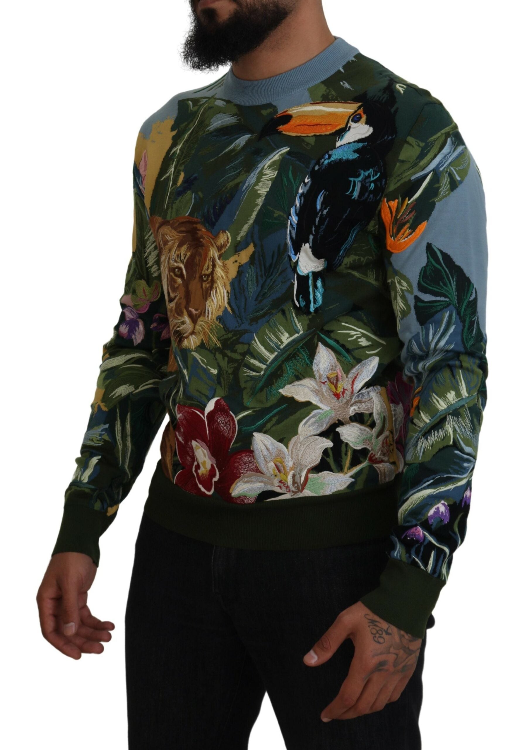 Dolce &amp; Gabbana Pullover aus Wolle und Seide mit Jungle-Stickerei